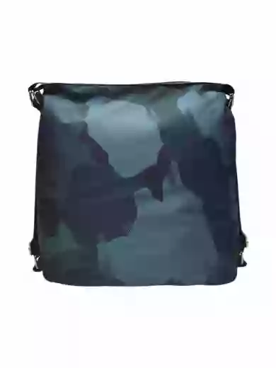 Slušivý šedomodrý kabelko-batoh 2v1 z nylonu, BOBO, 1601-7, přední strana kabelko-batohu 2v1