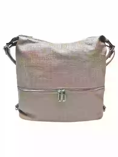 Velký hnědošedý kabelko-batoh 2v1 se vzorem, Tapple, H190010N, přední strana kabelko-batohu 2v1