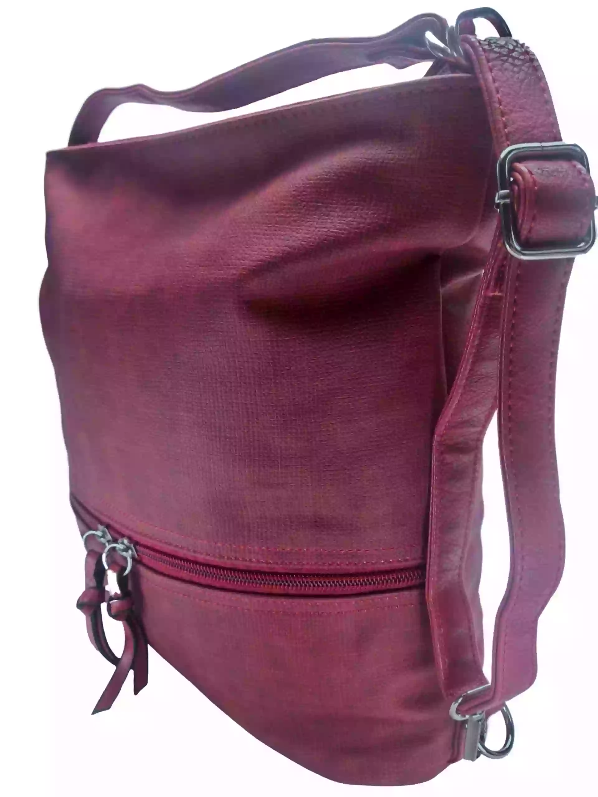 Kabelko-batoh střední velikosti se slušivou texturou, Tapple H18009-1, bordó, detail kabelko-batohu