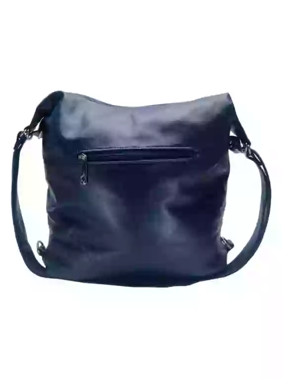 Velký dámský kabelko-batoh 2v1 s šikmými kapsami, Tapple, H18076O, tmavě modrý, zadní strana kabelko-batohu
