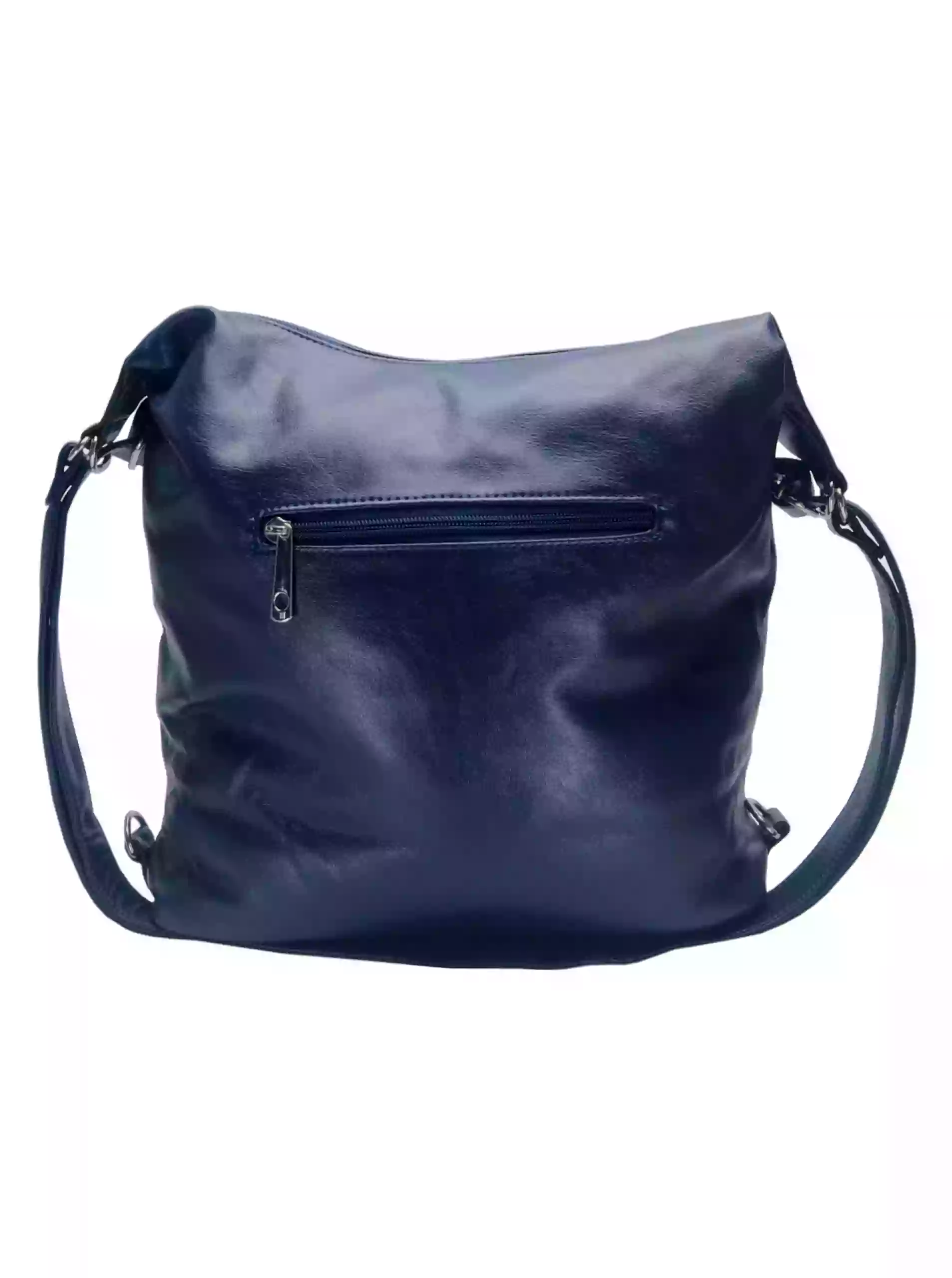 Velký tmavě modrý kabelko-batoh 2v1 s šikmými kapsami, Tapple, H18076O, zadní strana kabelko-batohu