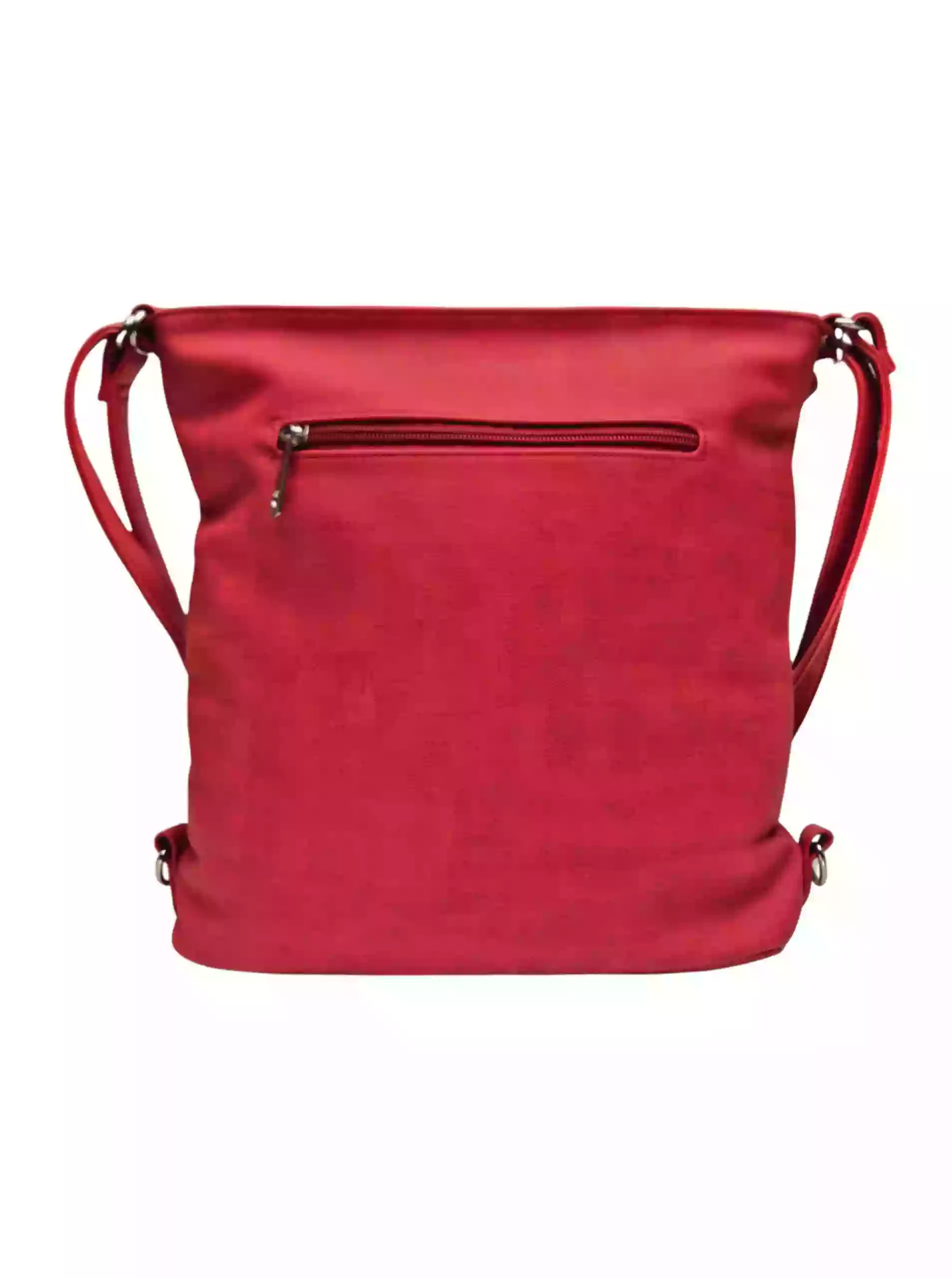 Střední červený kabelko-batoh 2v1 s praktickou kapsou, Tapple, H190062, zadní strana kabelko-batohu