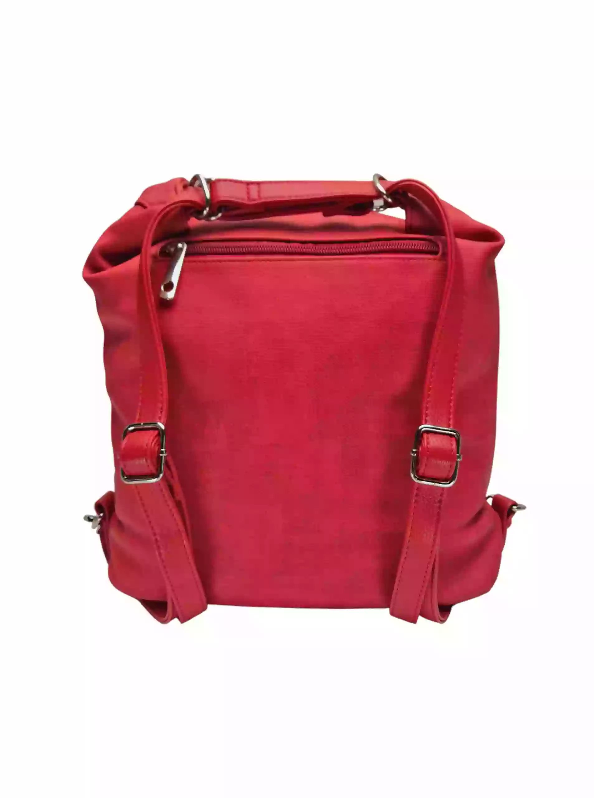 Střední červený kabelko-batoh 2v1 s praktickou kapsou, Tapple, H190062, zadní strana kabelko-batohu s popruhy