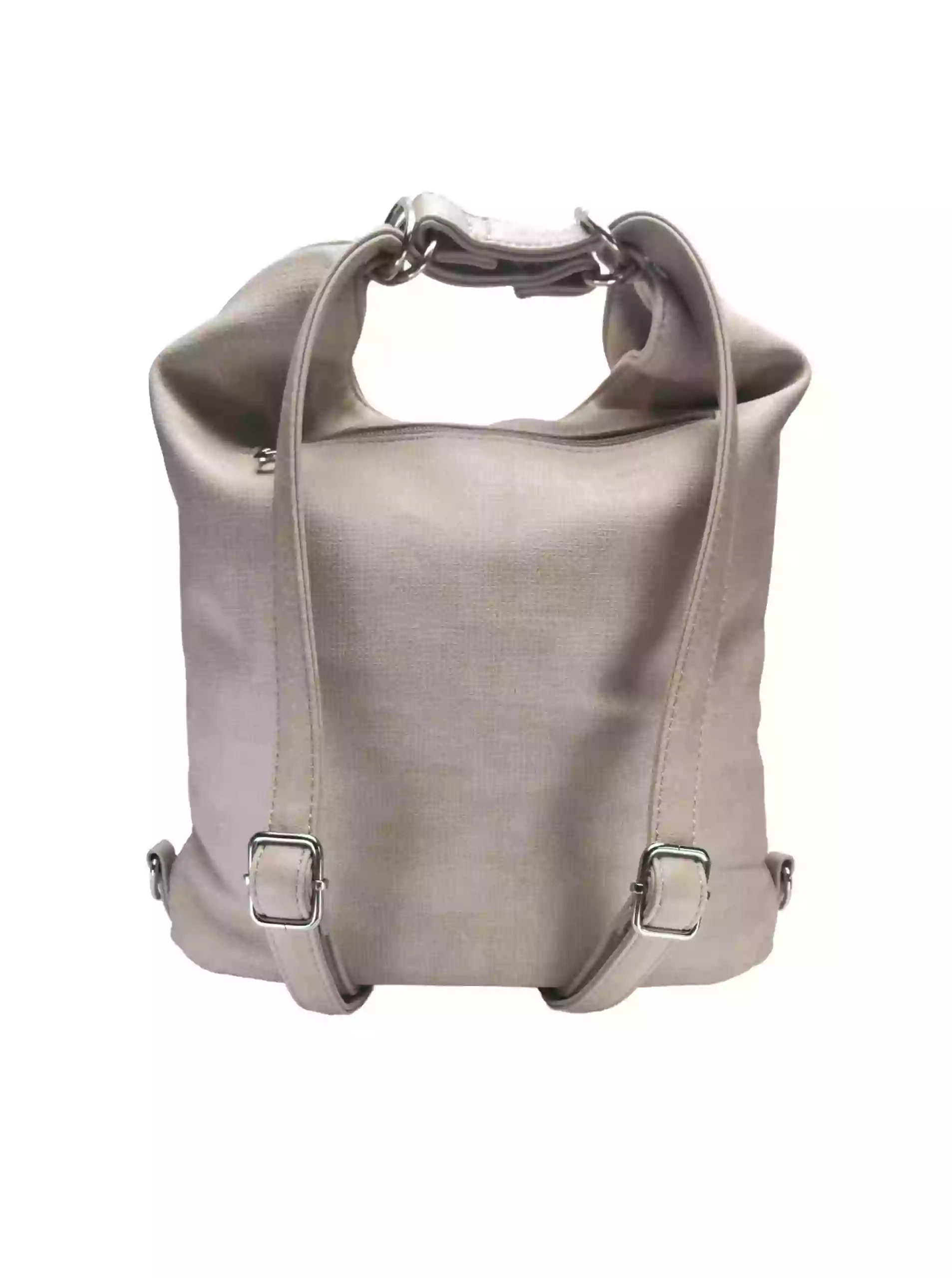 Střední béžový kabelko-batoh 2v1 se slušivým šikmým zipem, Tapple, H190061, zadní strana kabelko-batohu s popruhy