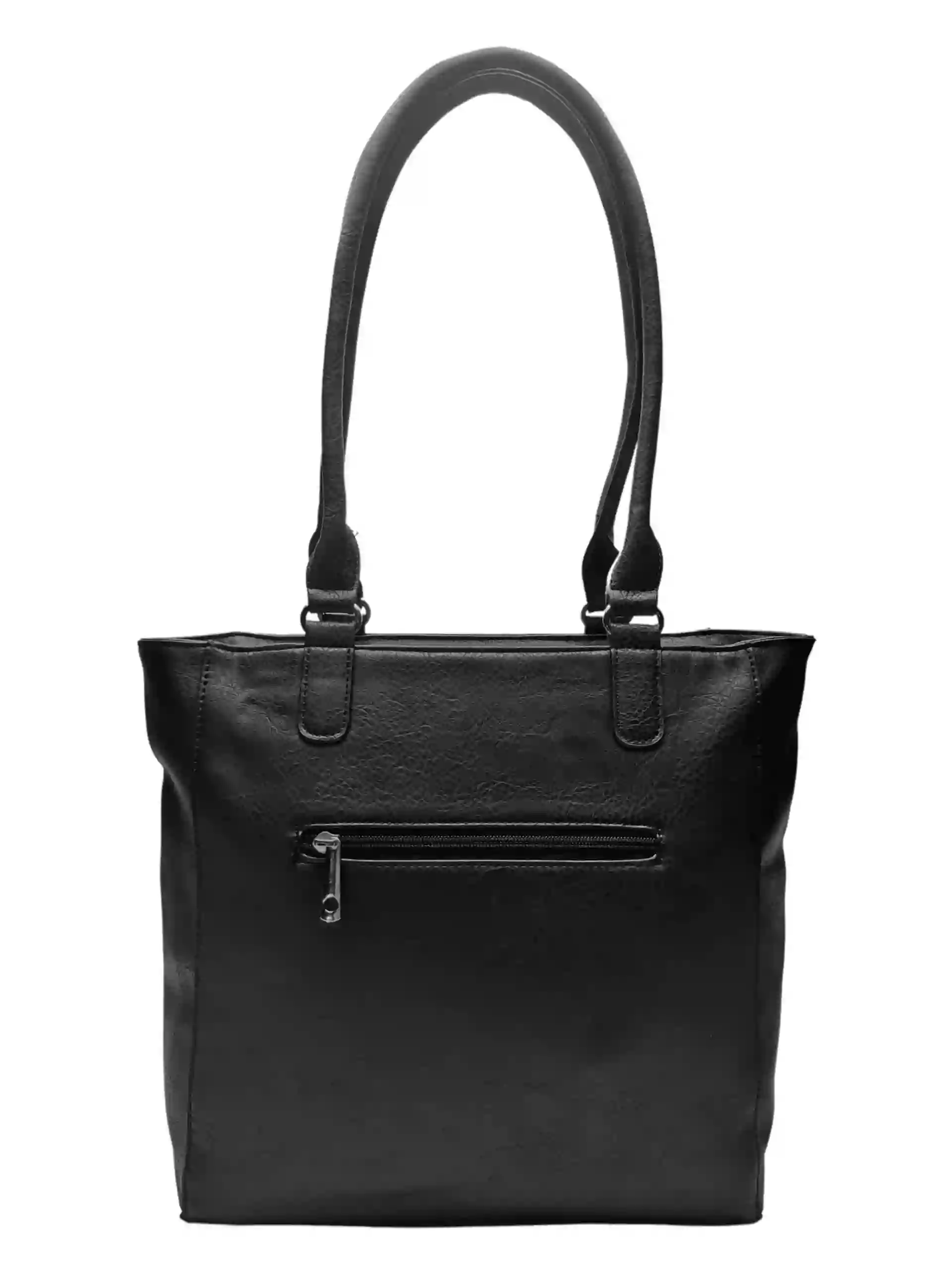 Černá dámská kabelka přes rameno s texturou, Tapple, H17237, zadní strana kabelky přes rameno