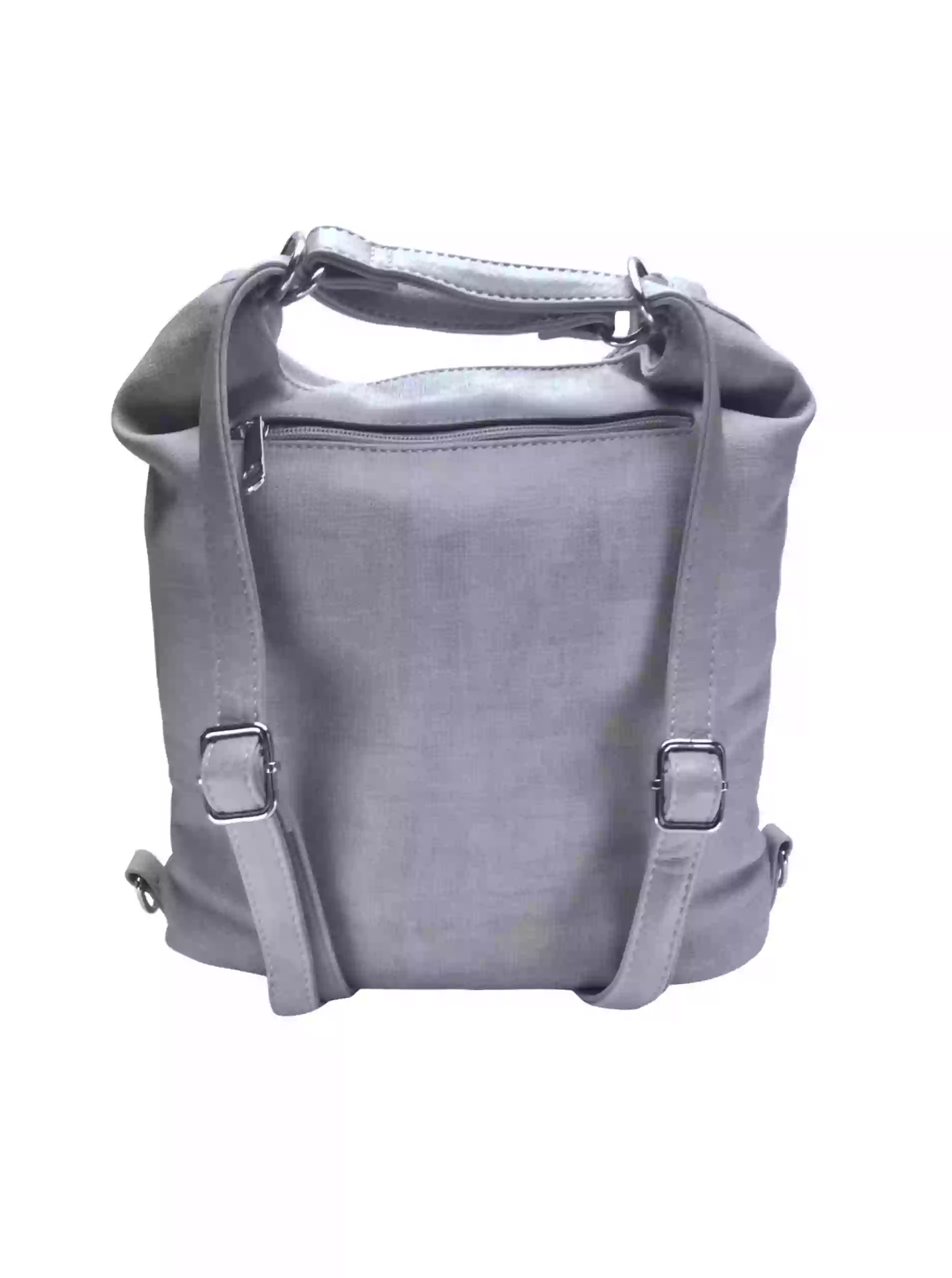 Střední světle šedý kabelko-batoh 2v1 s praktickou kapsou, Tapple, H190062, zadní strana kabelko-batohu 2v1 s popruhy