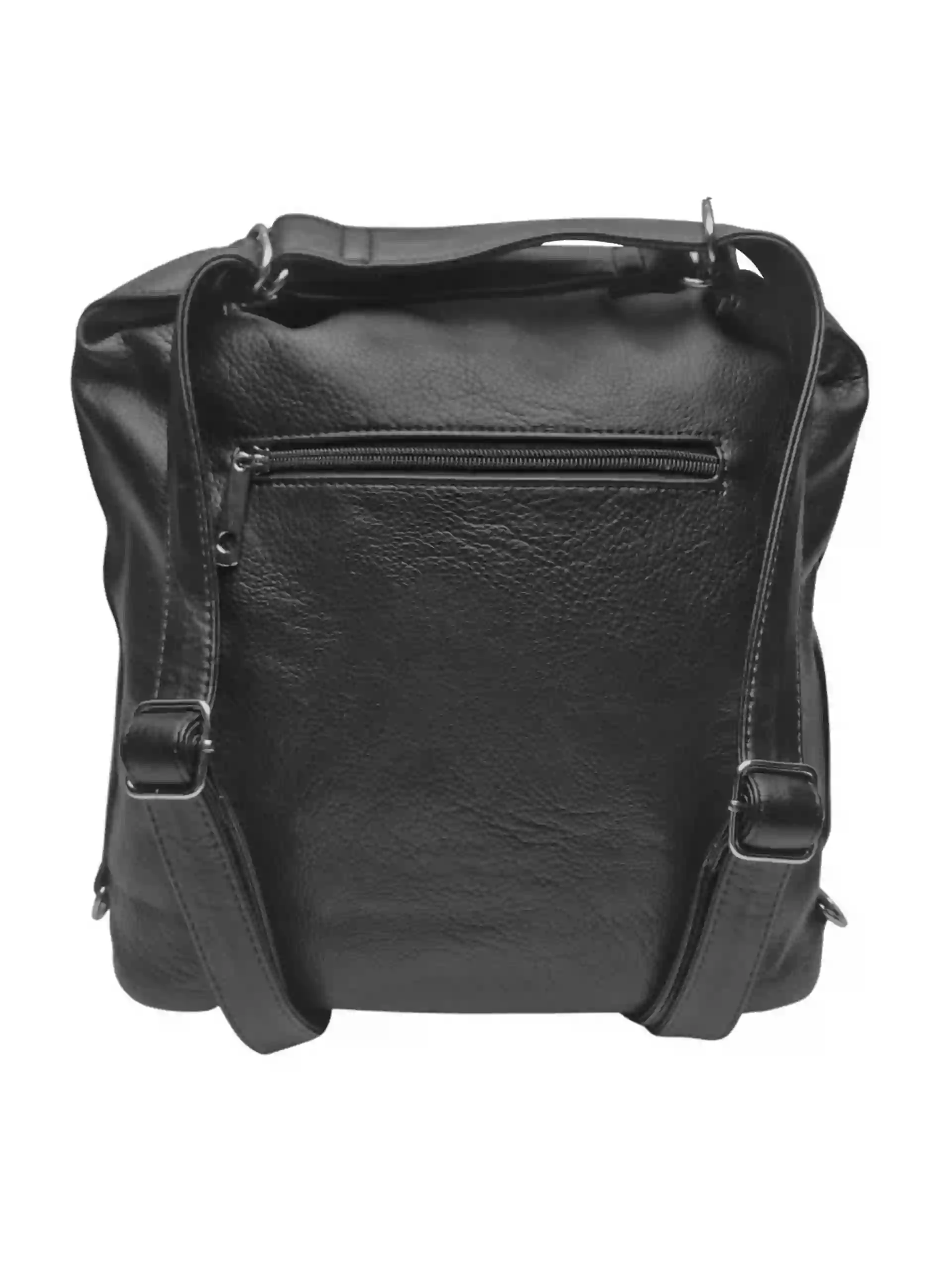 Velký černý kabelko-batoh 2v1 z eko kůže, Tapple, H20805, zadní strana kabelko-batohu 2v1 s popruhy