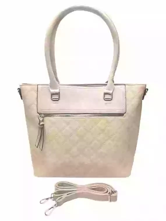 Elegantní kabelka s kosočtvercovým vzorem, Tapple, H190014, béžová, přední strana kabelky do ruky s popruhem