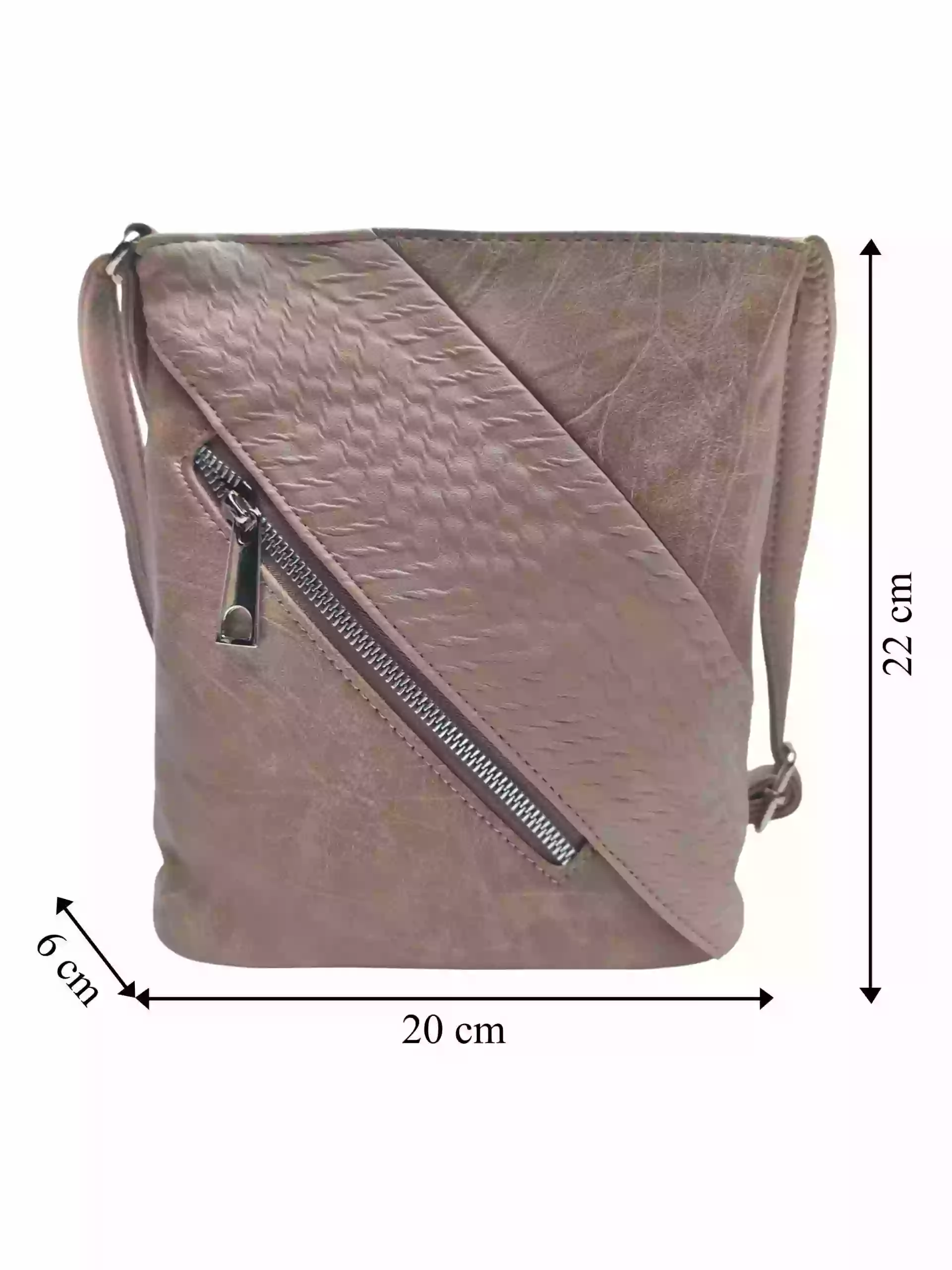 Světle hnědá mini crossbody kabelka s šikmou kapsou, Tapple, H17448, přední strana crossbody kabelky s rozměry