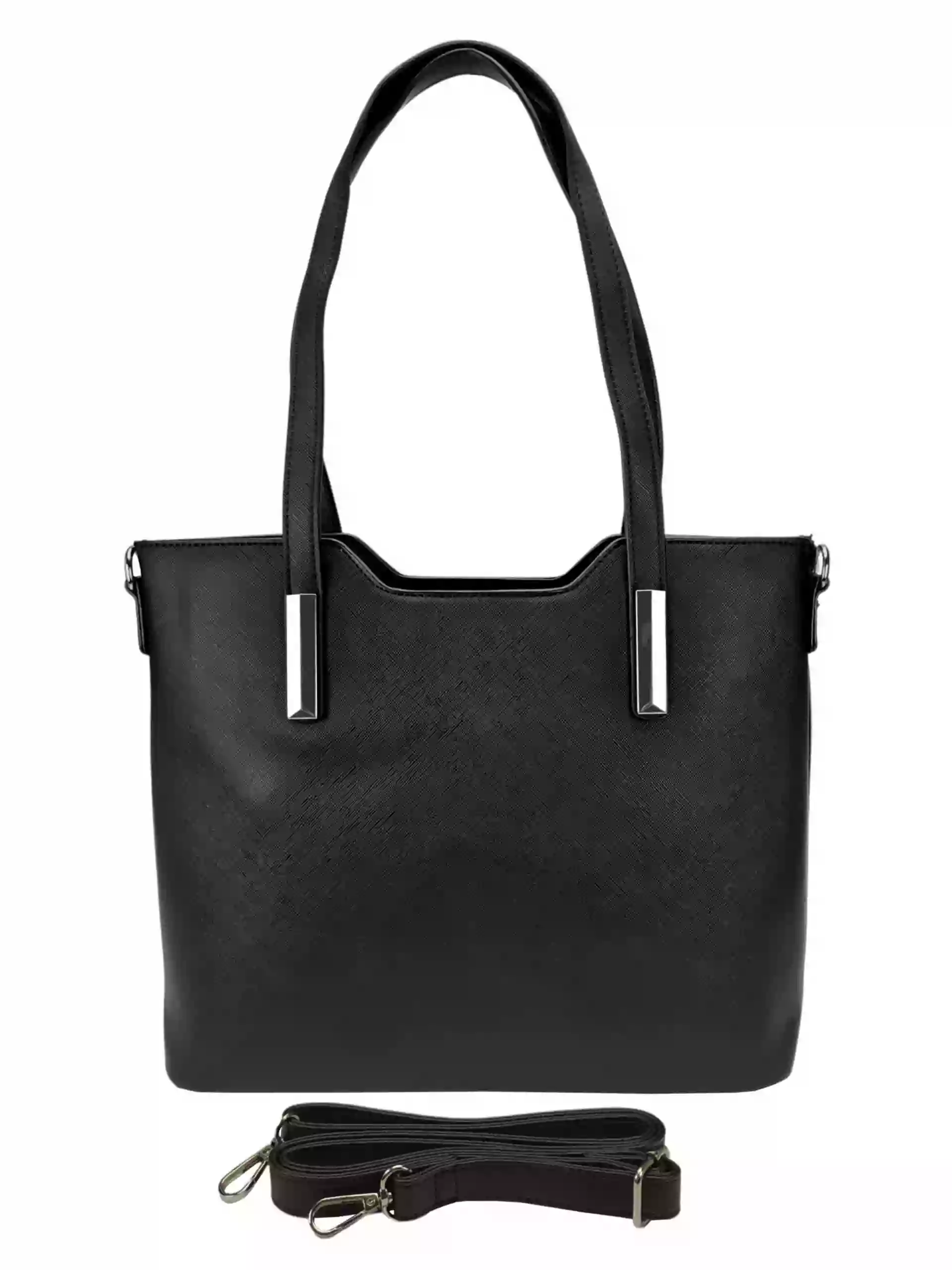 Černá kabelka do ruky se stříbrnými detaily, Tapple, H20801, přední strana kabelky do ruky s popruhem