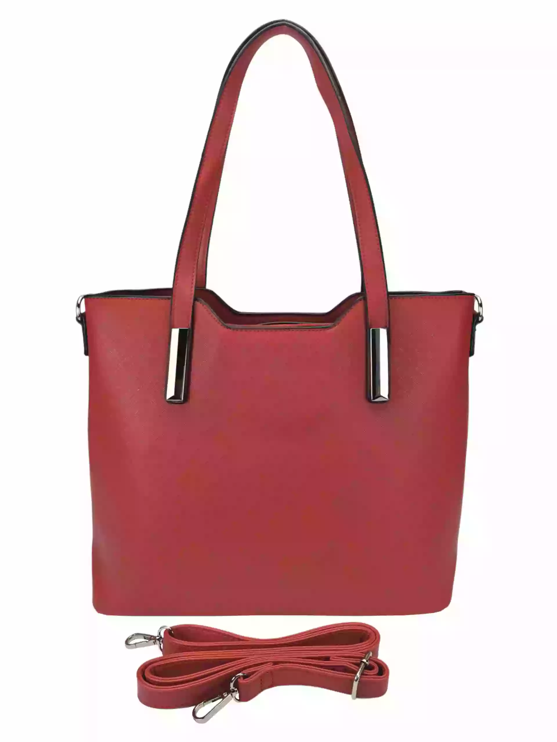Tmavě červená kabelka do ruky se stříbrnými detaily, Tapple, H20801, přední strana kabelky do ruky s popruhem