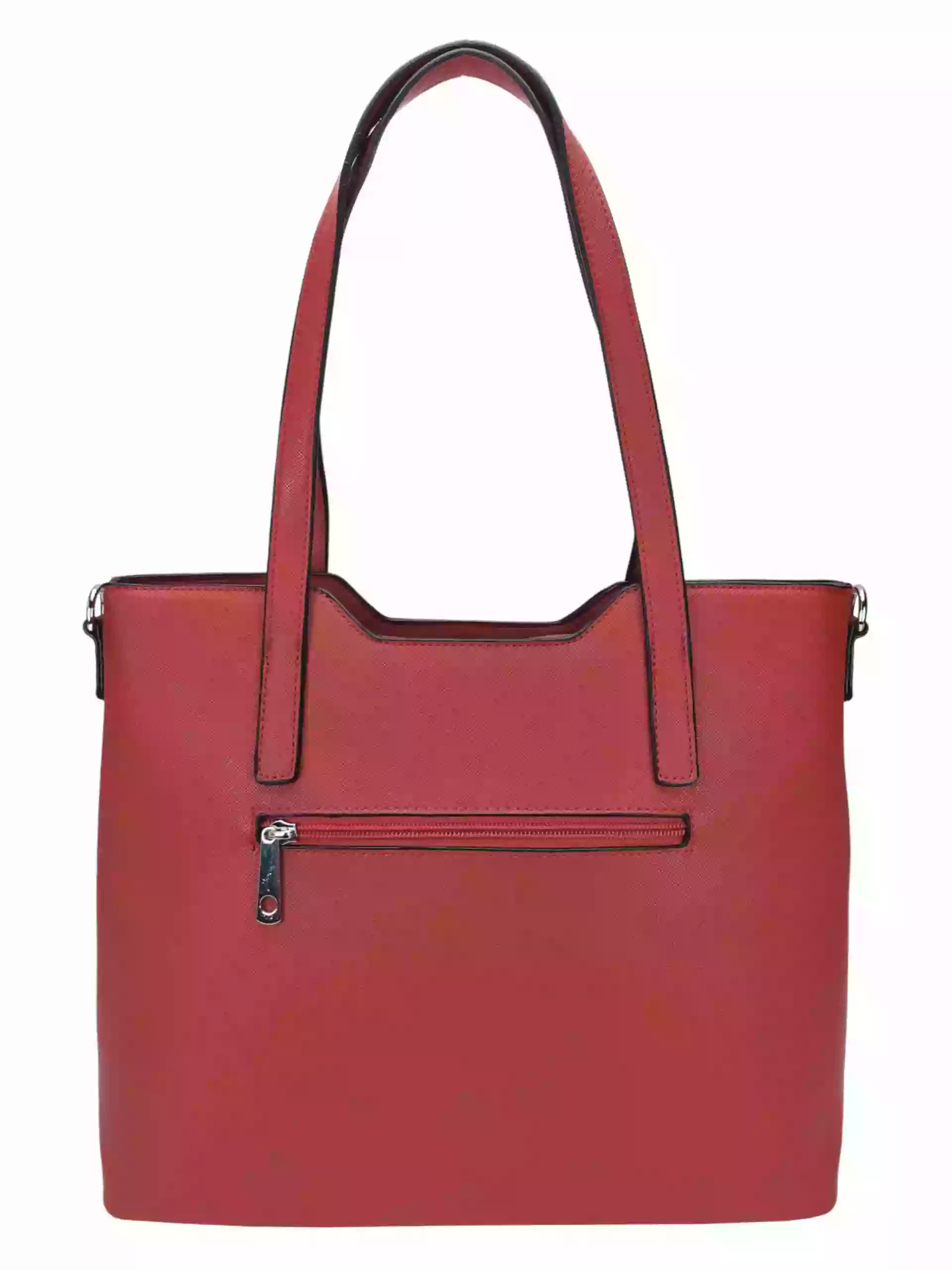 Tmavě červená kabelka do ruky se stříbrnými detaily, Tapple, H20801, zadní strana kabelky do ruky
