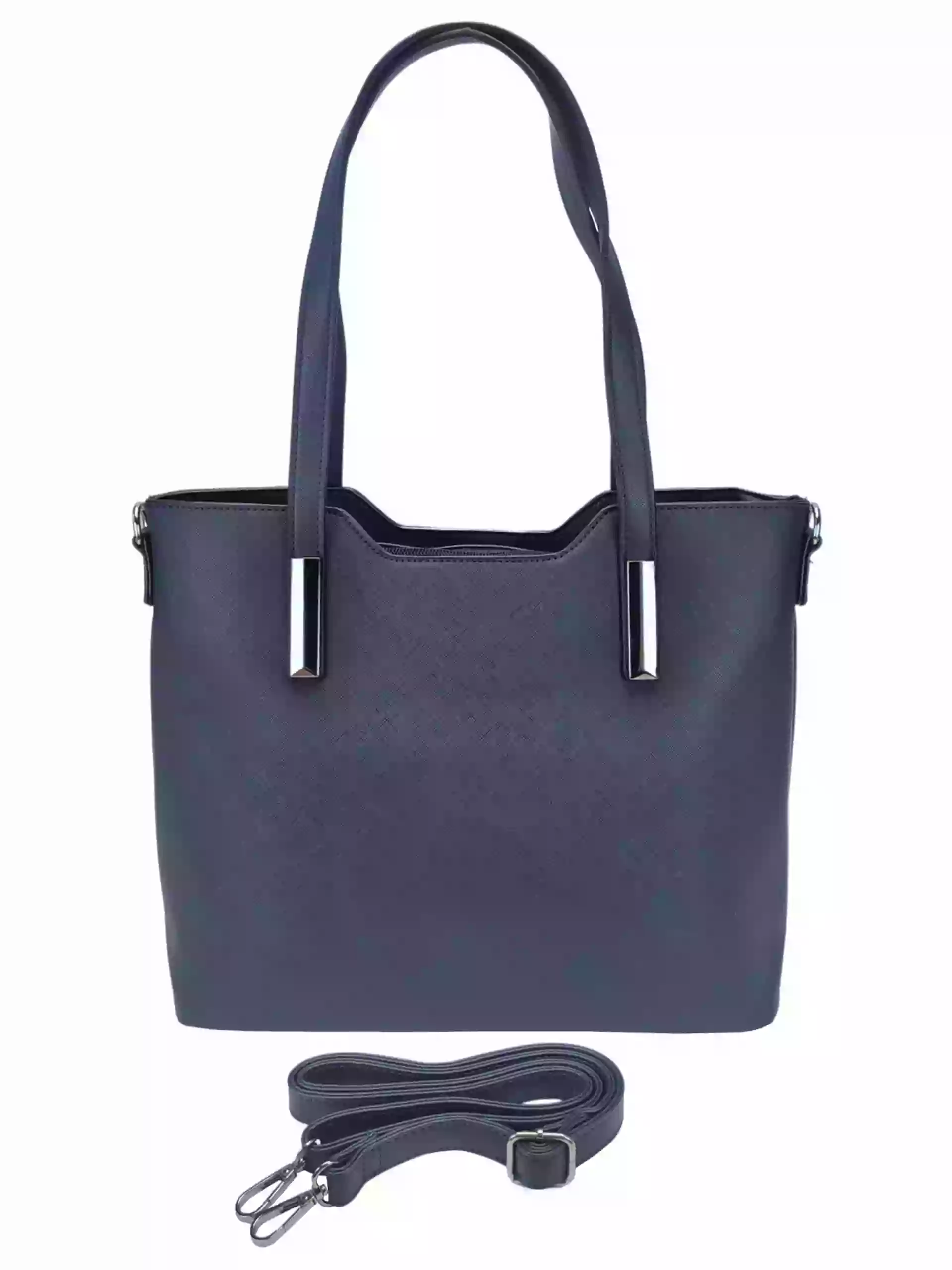 Tmavě modrá kabelka do ruky se stříbrnými detaily, Tapple, H20801, přední strana kabelky do ruky s popruhem