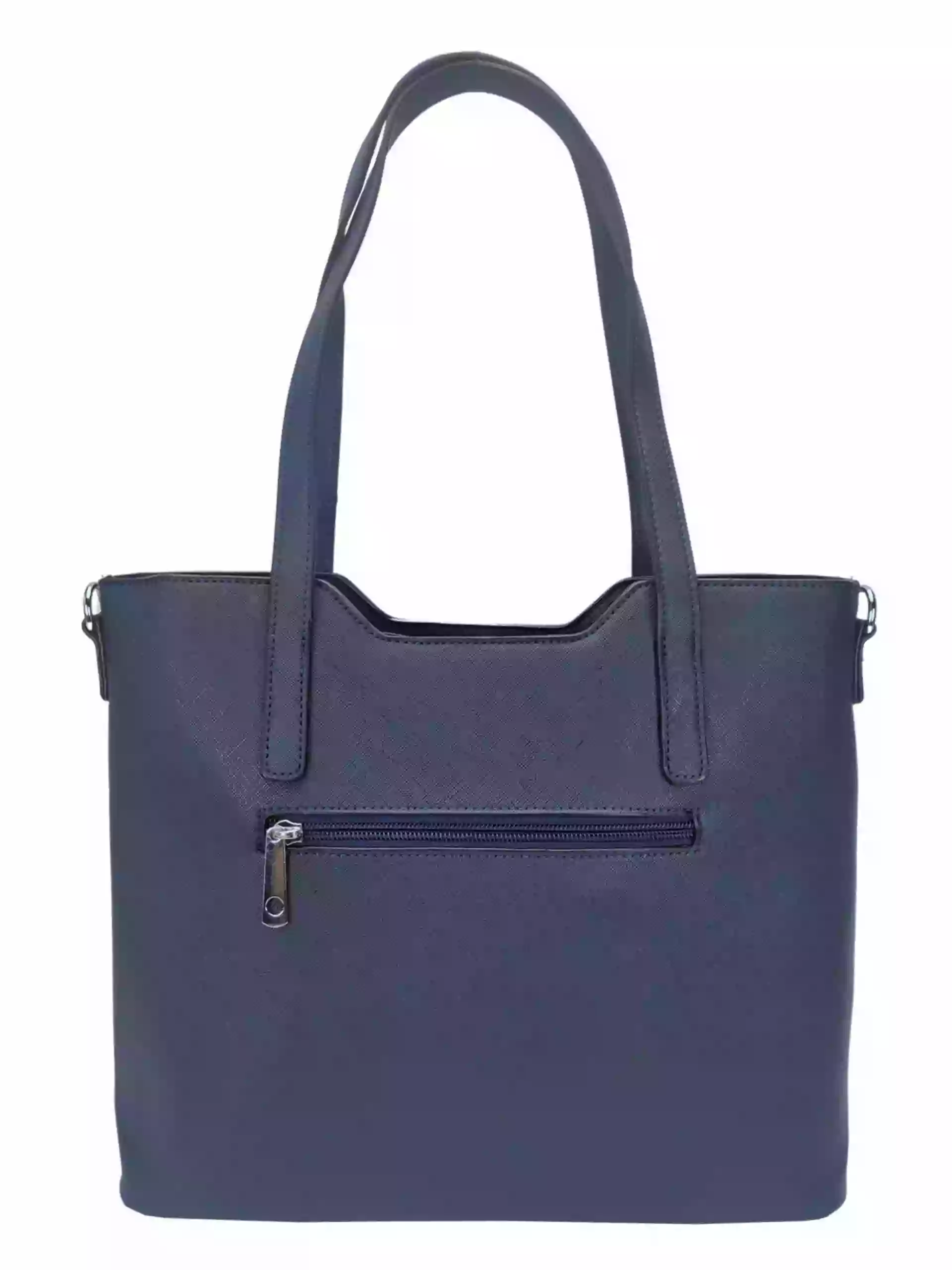 Tmavě modrá kabelka do ruky se stříbrnými detaily, Tapple, H20801, zadní strana kabelky do ruky
