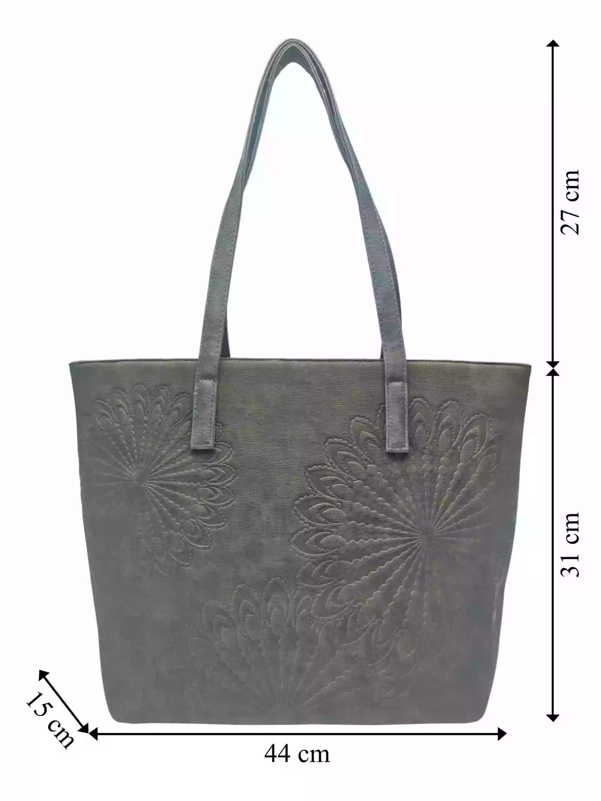Khaki dámská kabelka přes rameno s texturou, Tapple, H17409, přední strana kabelky přes rameno s rozměry