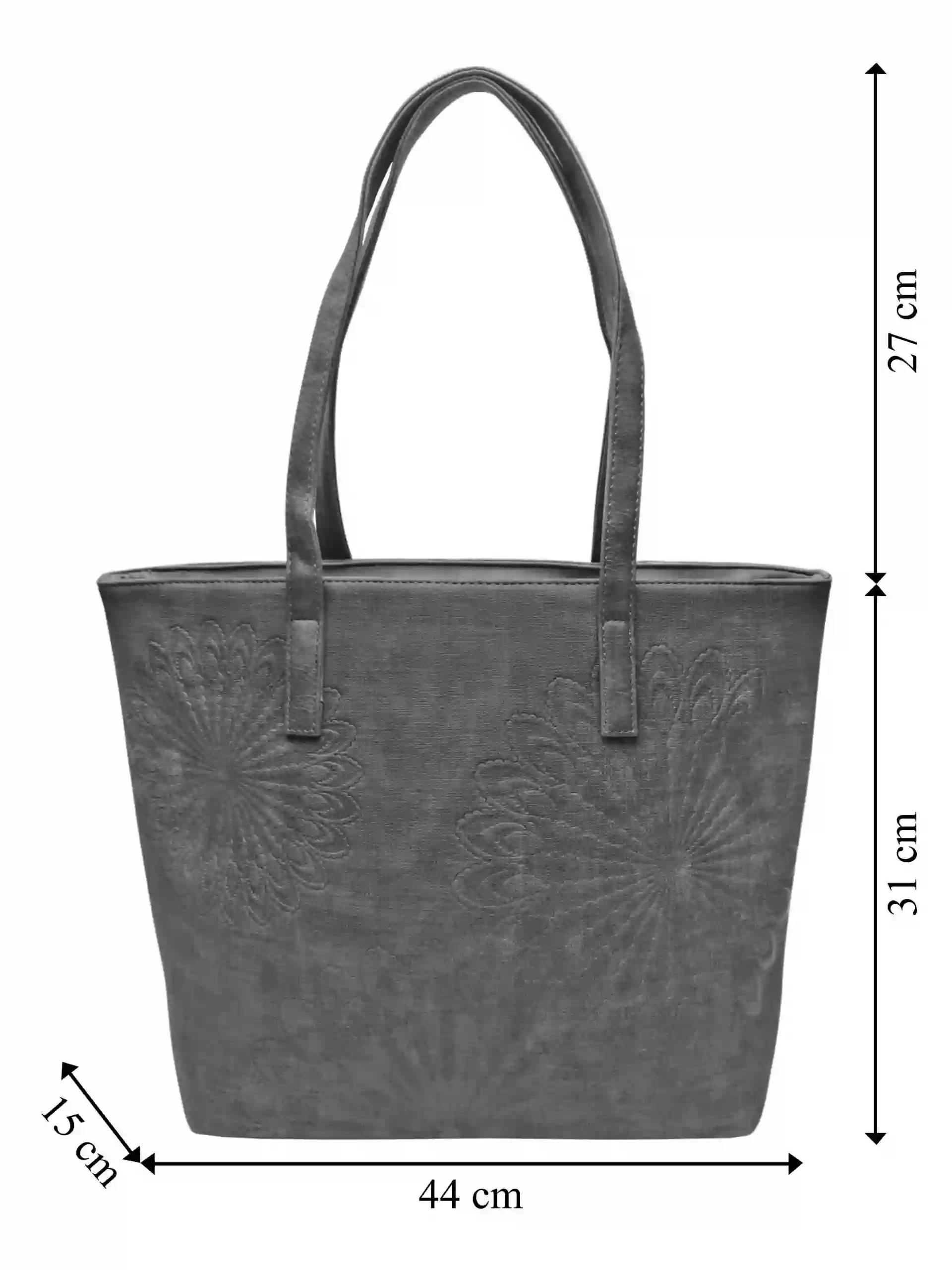 Středně šedá dámská kabelka přes rameno s texturou, Tapple, H17409, přední strana kabelky přes rameno s rozměry