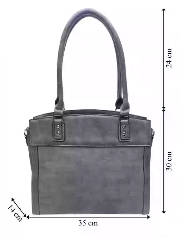 Stylová kabelka do ruky i přes rameno, Tapple, H190028, středně šedá, přední strana kabelky do ruky s rozměry
