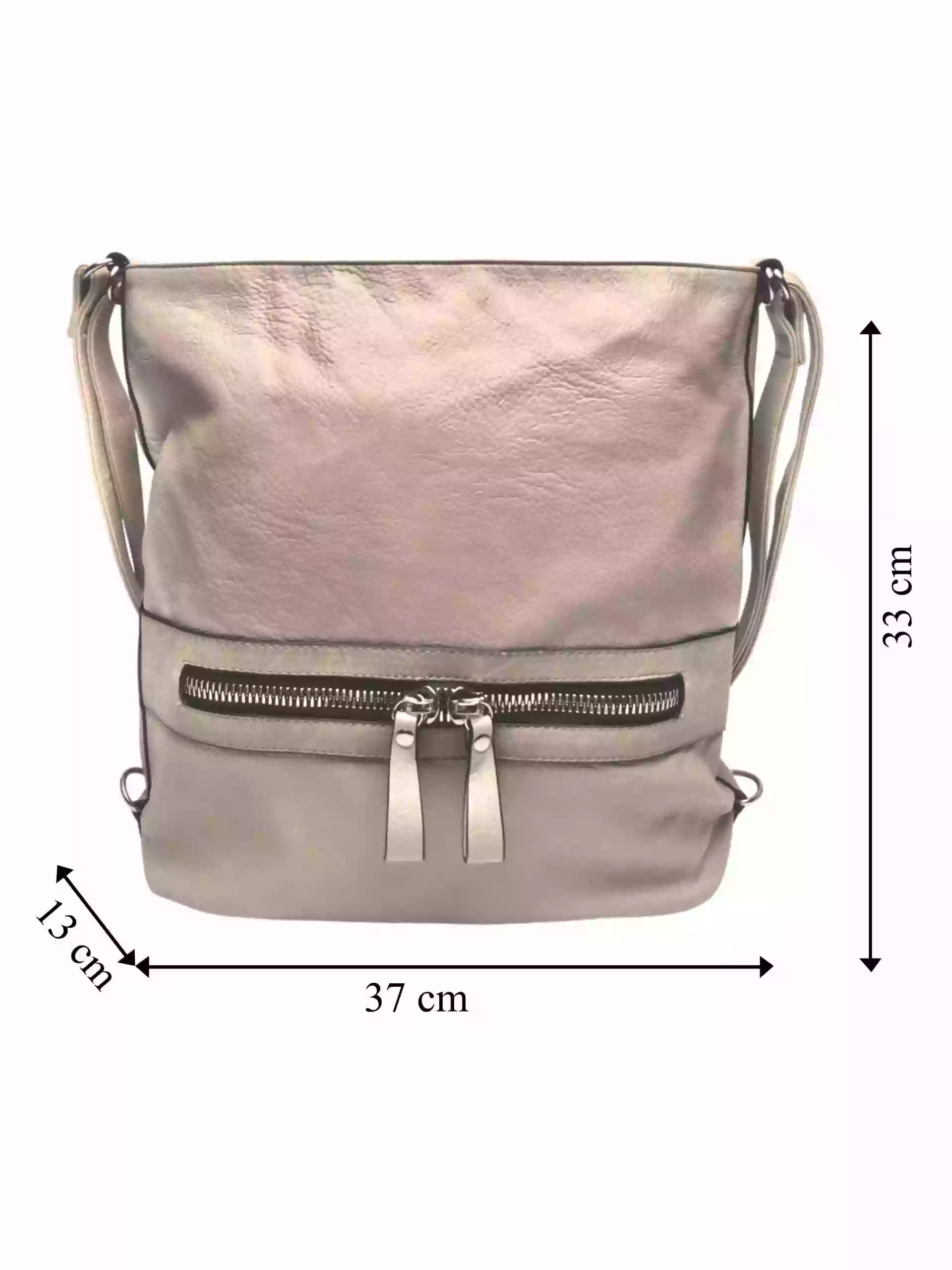Velký béžový kabelko-batoh 2v1 z eko kůže, Tapple, H20805, přední strana kabelko-batohu 2v1 s rozměry