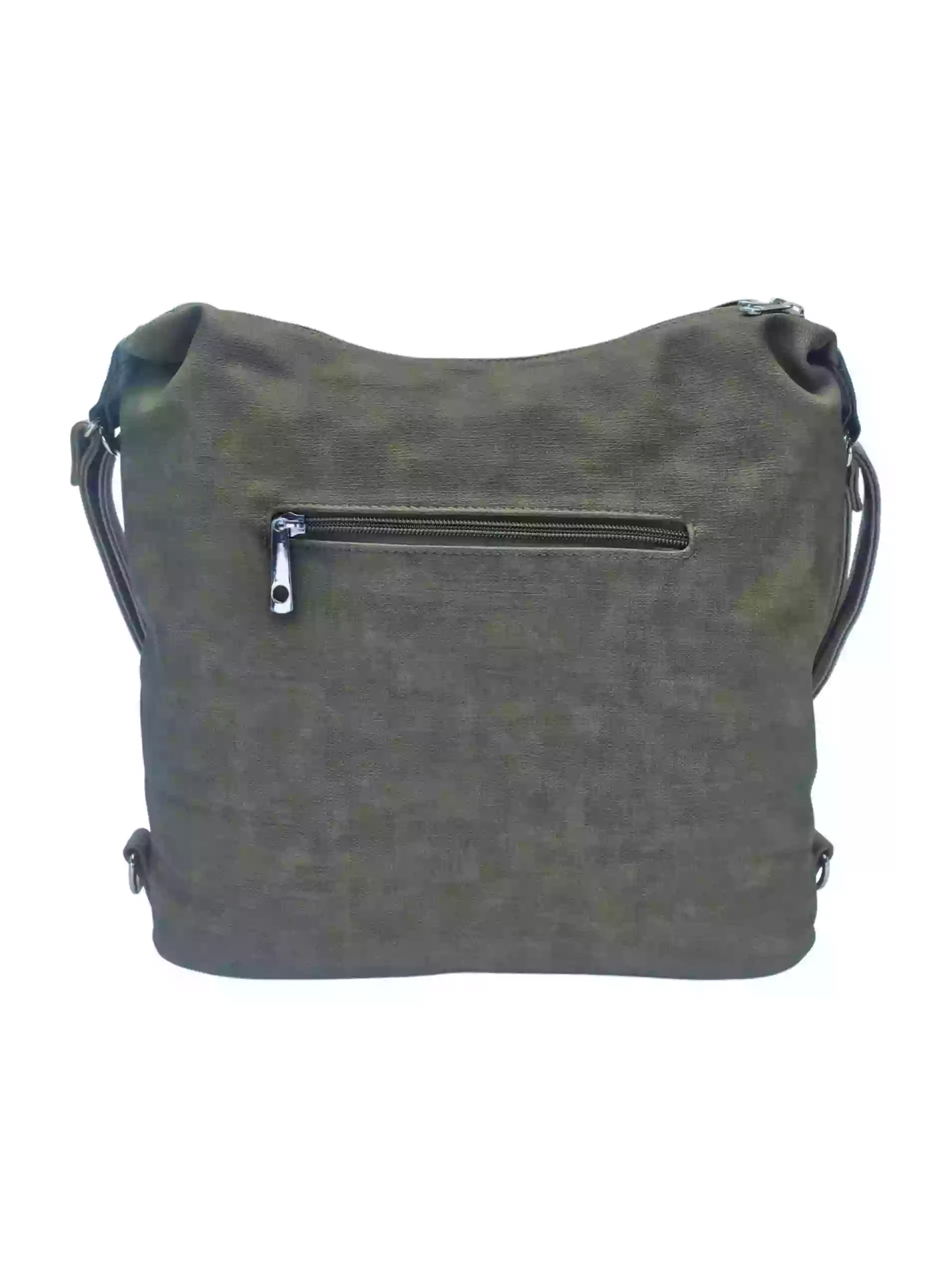 Moderní khaki kabelko-batoh z eko kůže, Tapple, H190010, zadní strana kabelko-batohu