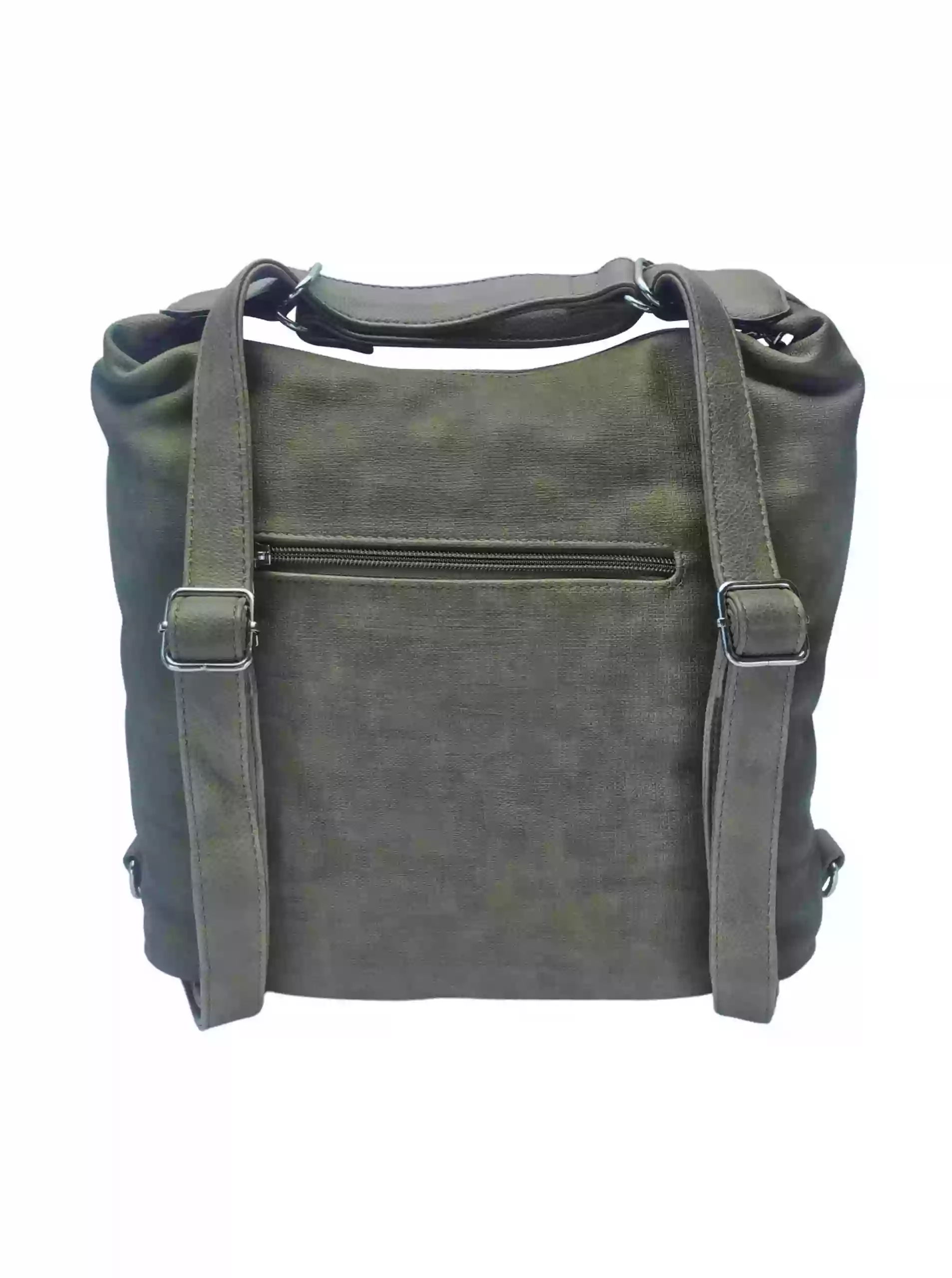 Moderní khaki kabelko-batoh z eko kůže, Tapple, H190010, zadní strana kabelko-batohu s popruhy