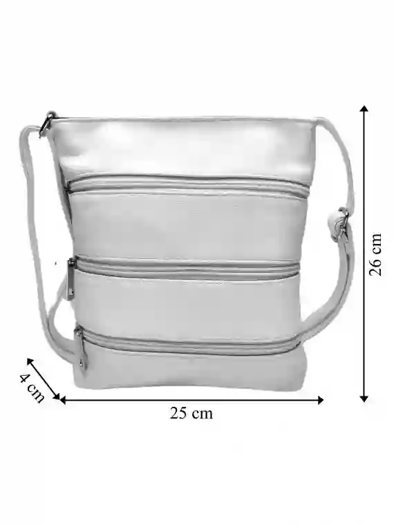 Crossbody kabelka se stylovými zipy, Tapple H17286N, bílá, přední strana crossbody kabelky s rozměry
