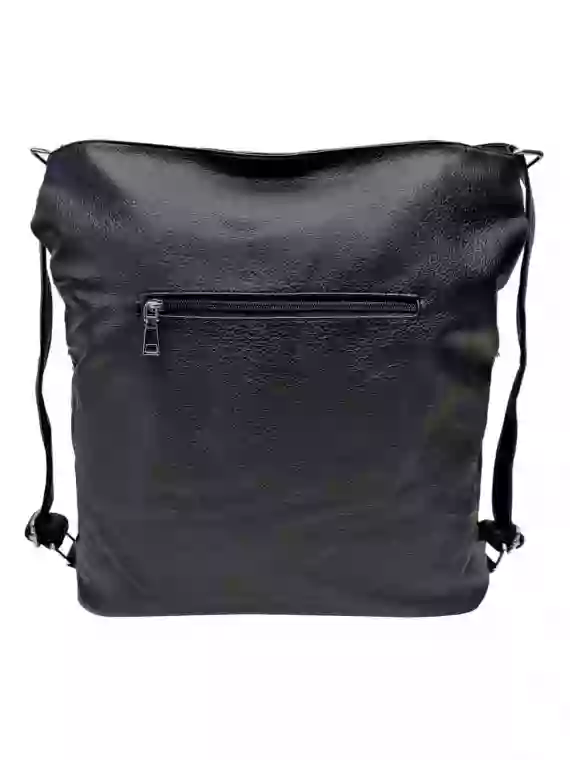 Kabelka a batoh v jednom se slušivými kapsami, Co & Coo Fashion, 0957, černý, zadní strana kabelky a batohu v jednom