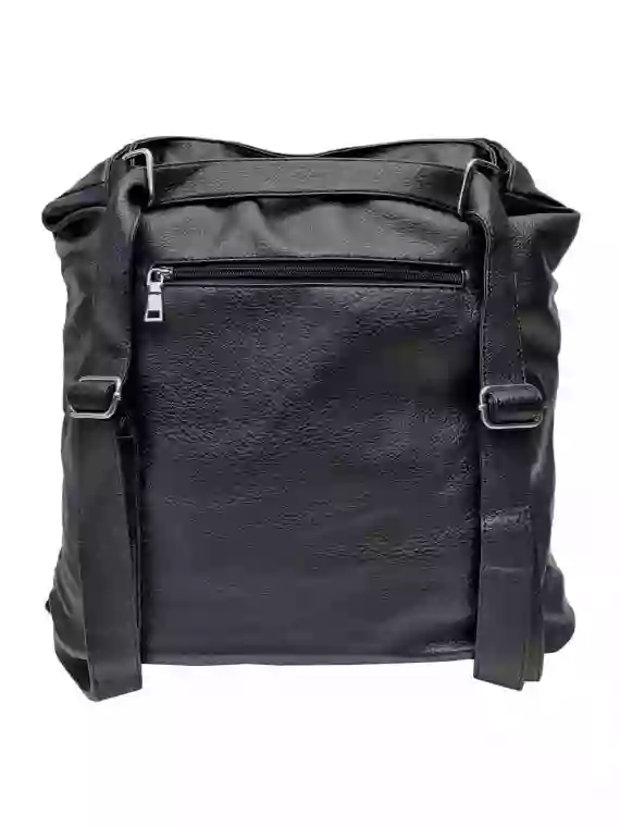 Kabelka a batoh v jednom se slušivými kapsami, Co & Coo Fashion, 0957, černý, zadní strana kabelky a batohu v jednom s popruhy