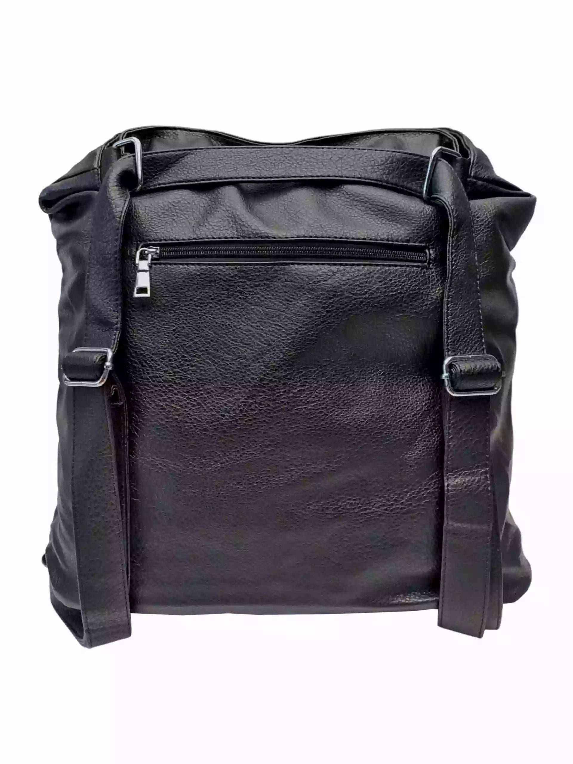 Černá kabelka a batoh v jednom se slušivými kapsami, Co & Coo Fashion, 0957, zadní strana kabelky a batohu v jednom s popruhy