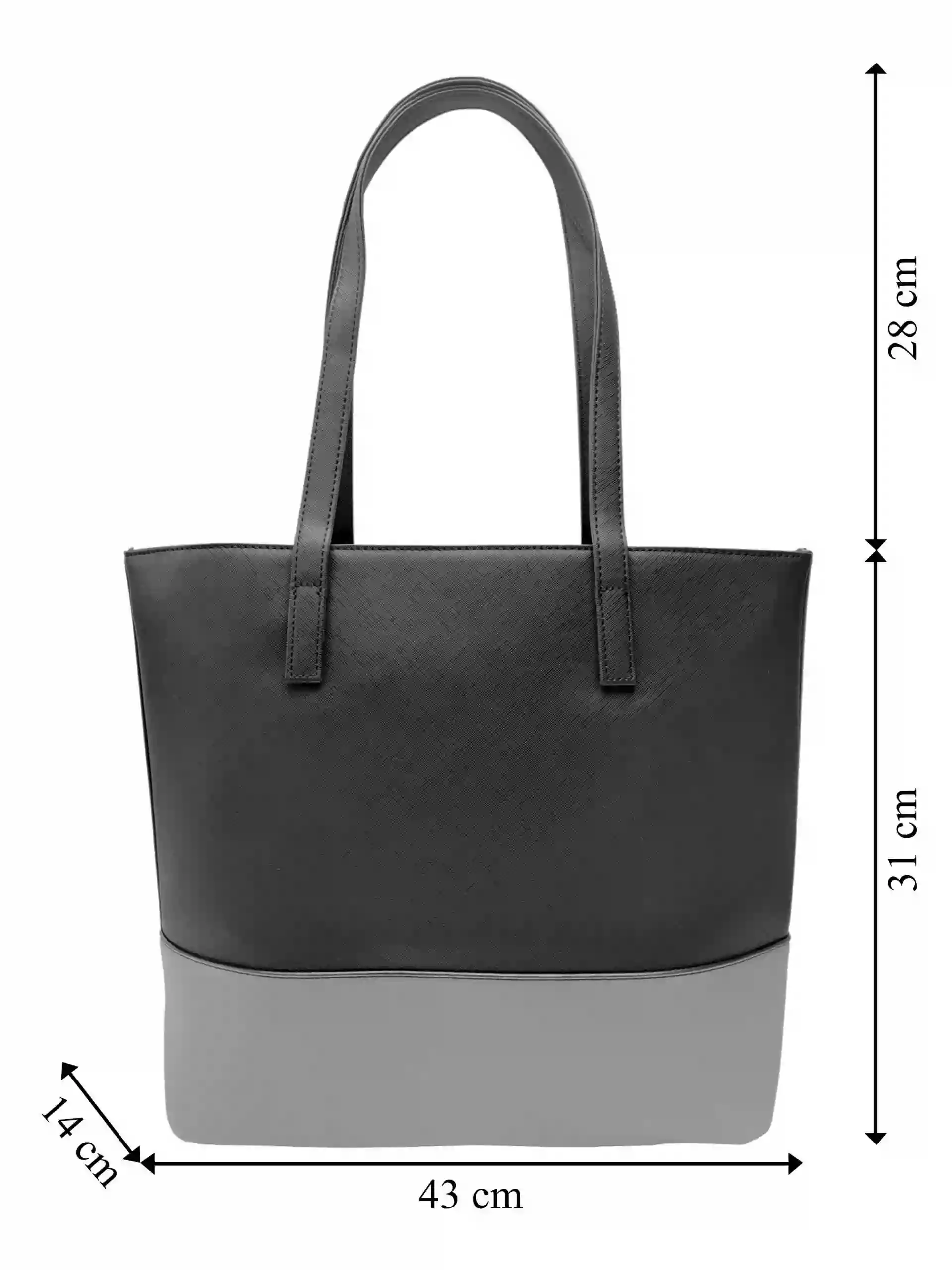 Slušivá černo-šedá kabelka přes rameno, Tapple, H17419, přední strana kabelky přes rameno s rozměry
