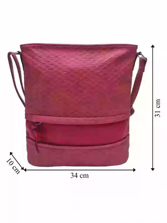 Střední crossbody kabelka z jemné kůže s texturou, Tapple, H2020328, červená, přední strana crossbody kabelky s rozměry