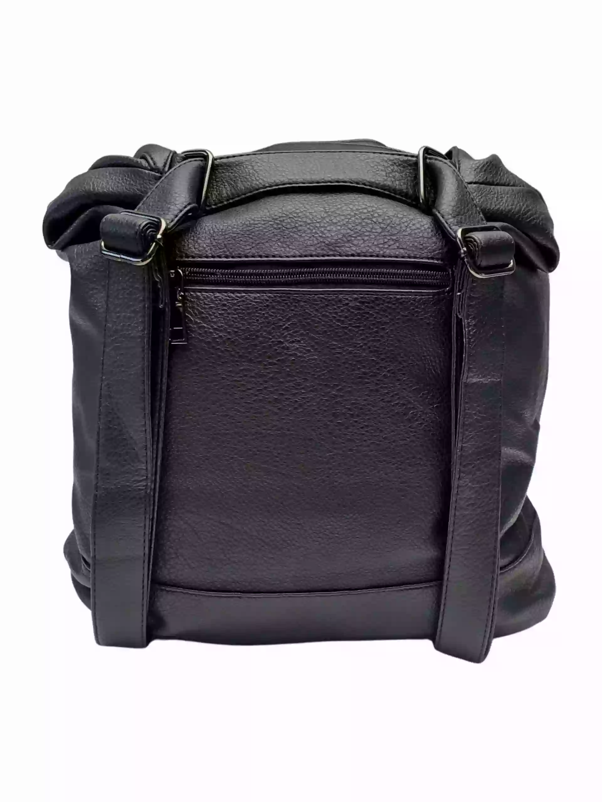Velký černý kabelko-batoh 2v1 s šikmými vzory, Co & Coo Fashion, 0956, zadní strana kabelko-batohu 2v1 s popruhy