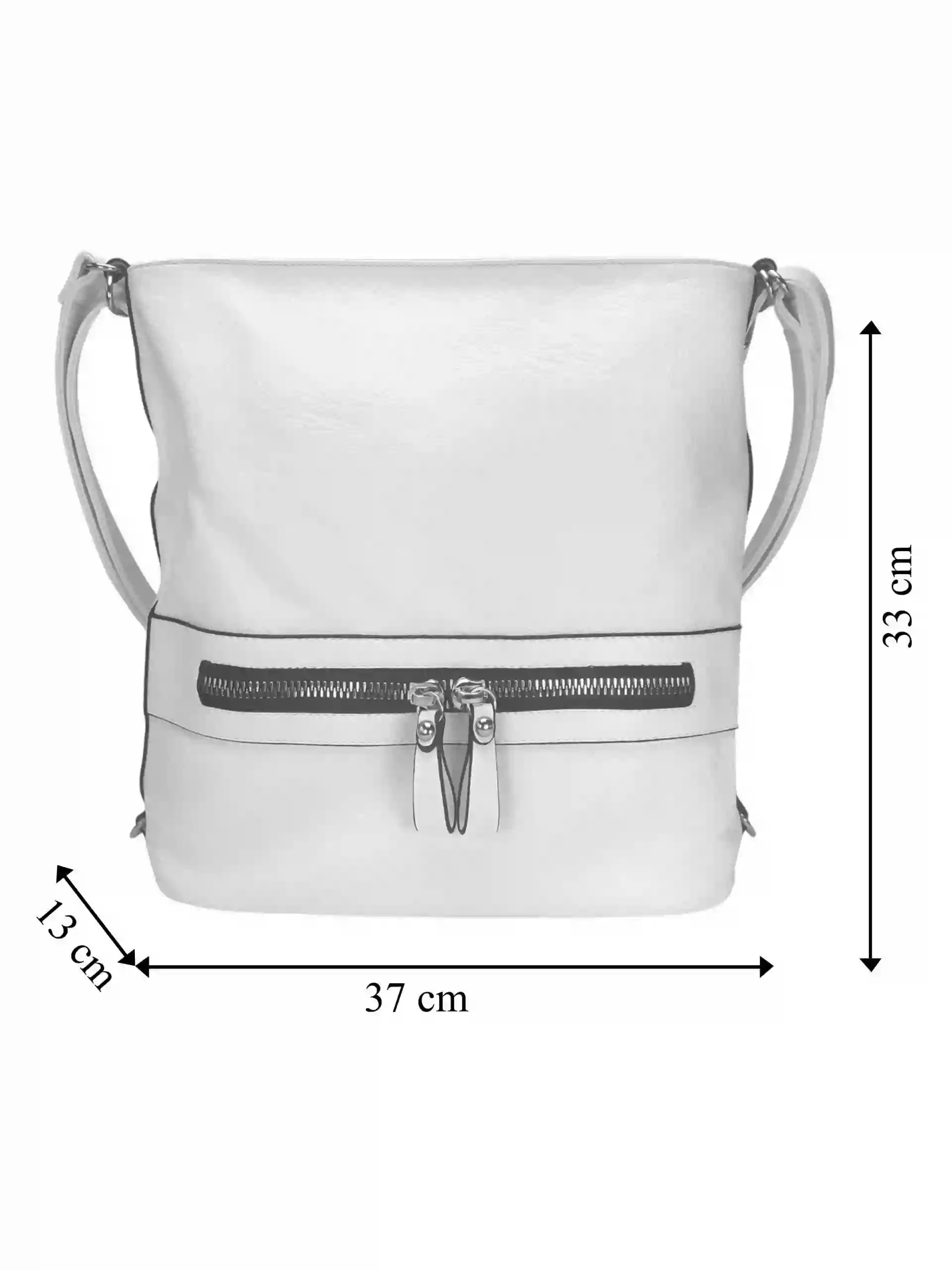 Velký bílý kabelko-batoh 2v1 z eko kůže, Tapple, H20805, přední strana kabelko-batohu 2v1 s rozměry