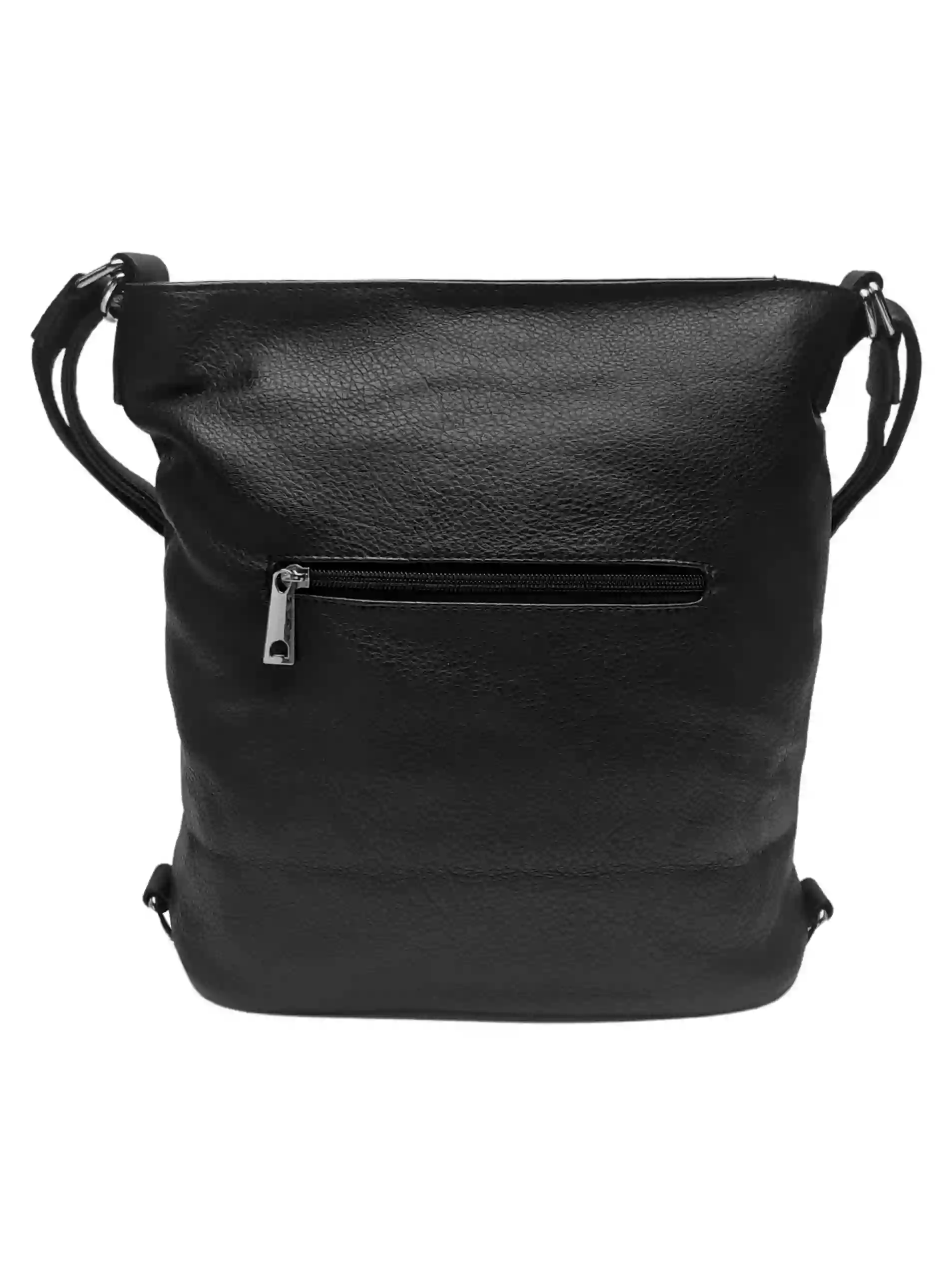 Střední černý kabelko-batoh 2v1 s třásněmi, Bella Belly, 5394, zadní strana kabelko-batohu