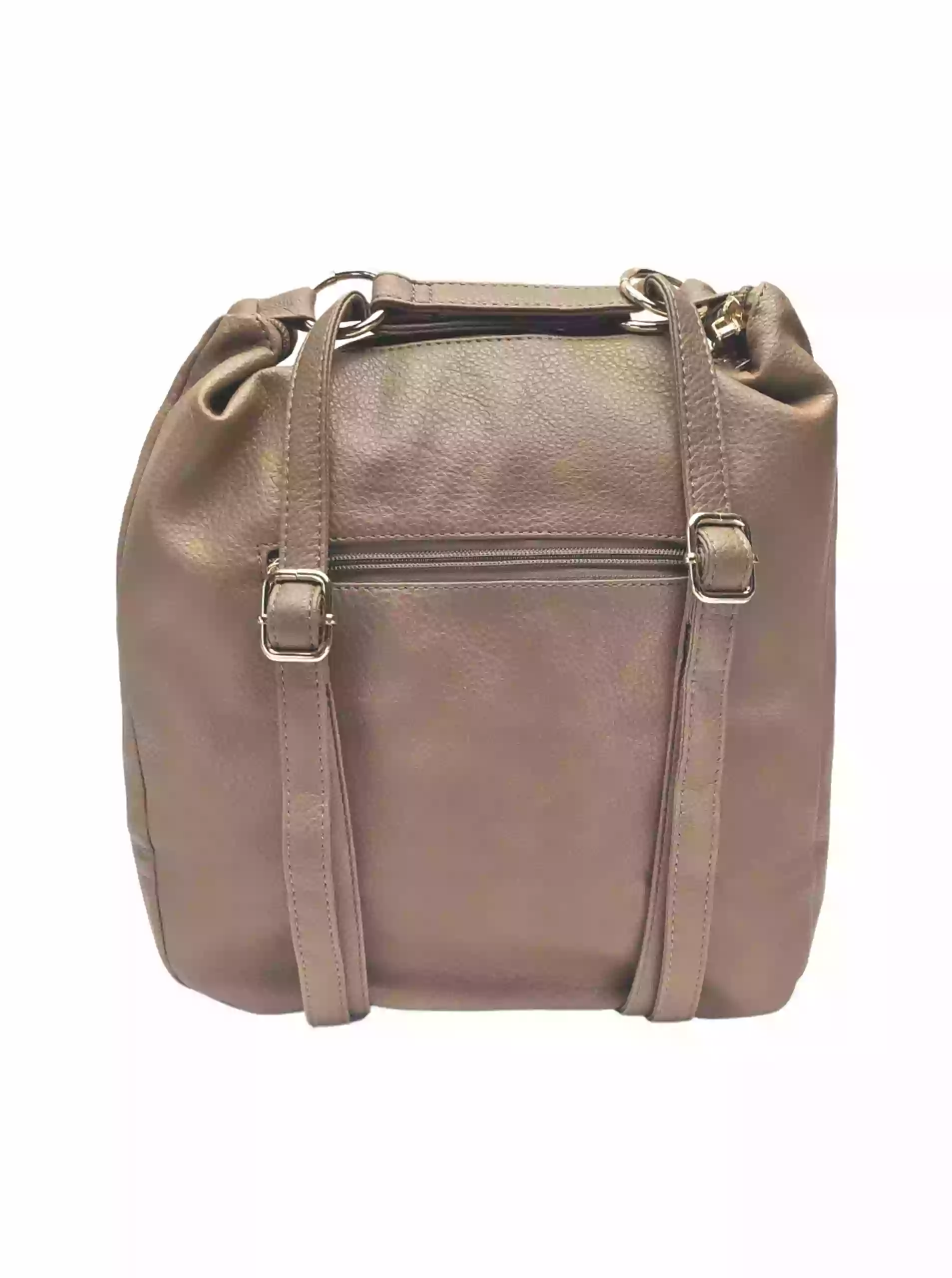 Velký hnědošedý kabelko-batoh 2v1 s kapsou, Int. Company, H23, zadní strana kabelko-batohu s popruhy