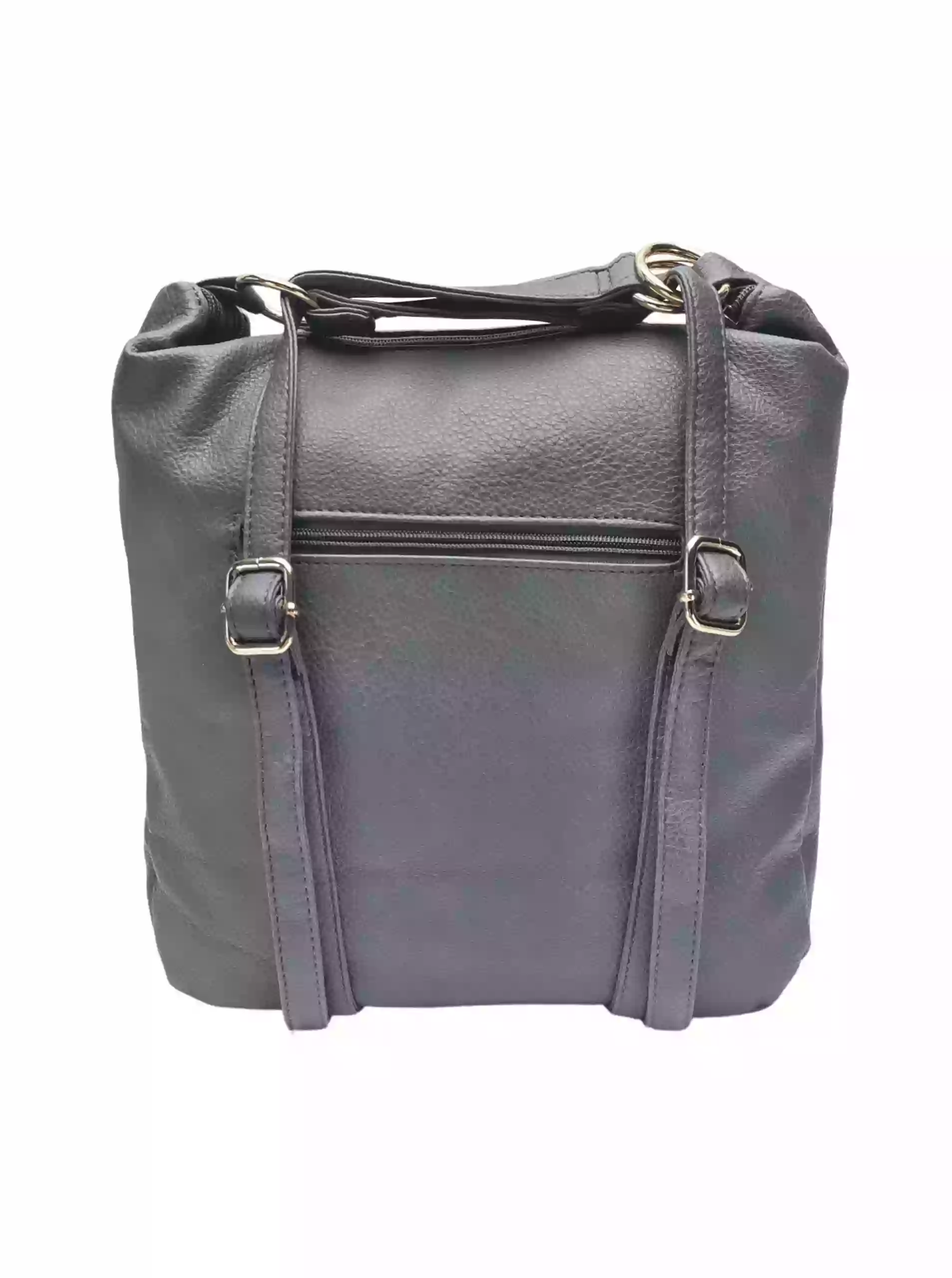 Velký středně šedý kabelko-batoh 2v1 s kapsou, Int. Company, H23, zadní strana kabelko-batohu s popruhy