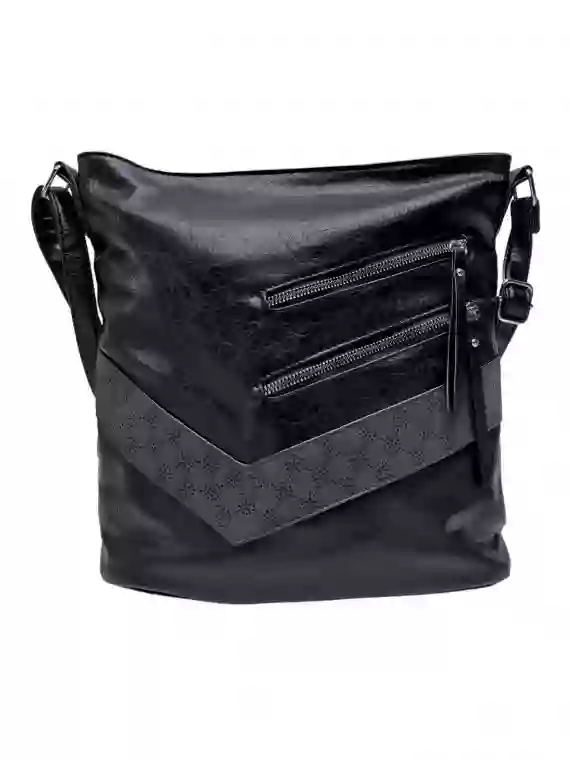 Moderní černá crossbody kabelka s kapsami, Rosy Bag, NH8135, přední strana crossbody kabelky