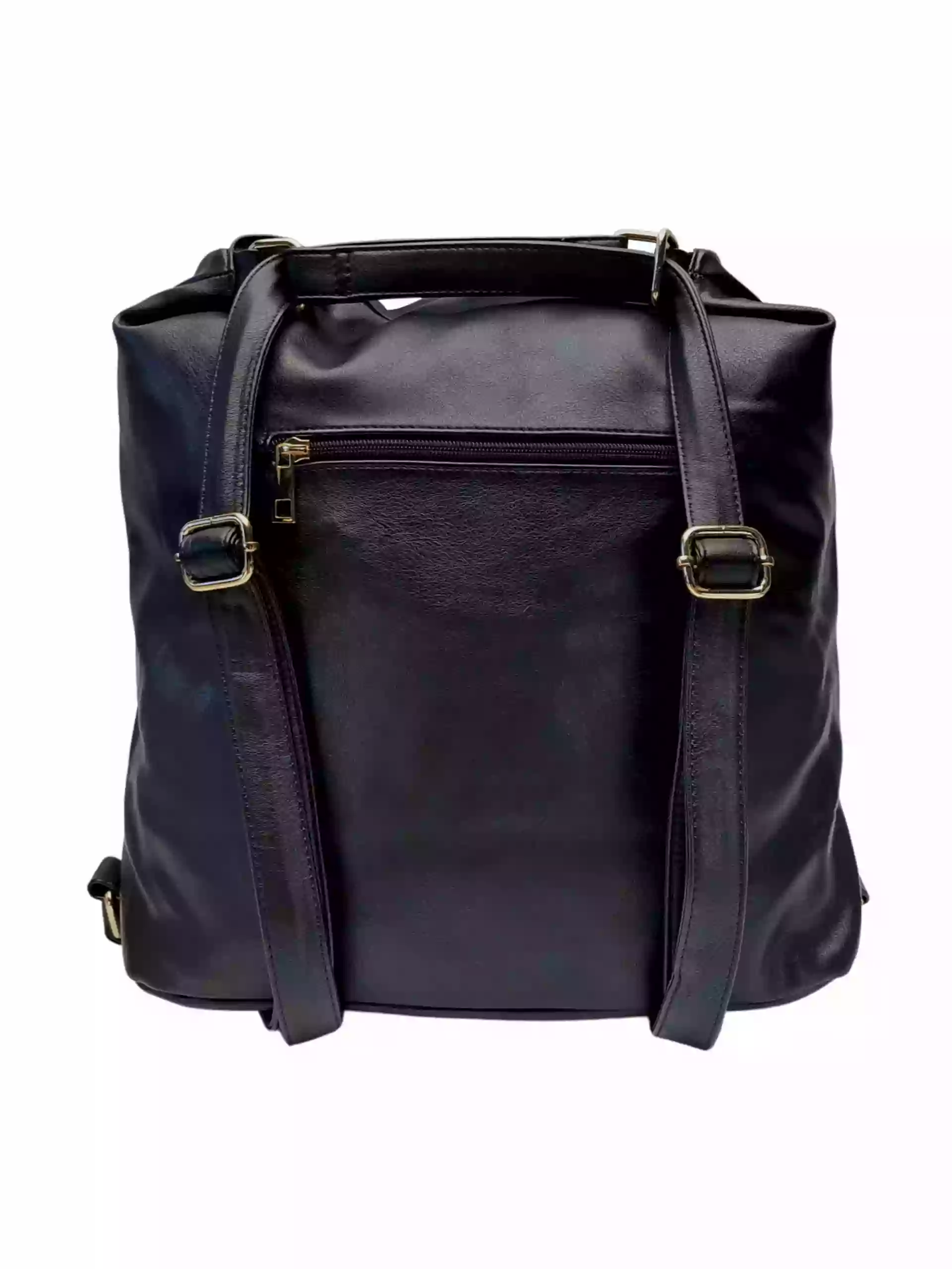 Prostorný černý kabelko-batoh 2v1 s přední kapsou, Caely, Q3071, zadní strana kabelko-batohu 2v1 s popruhy
