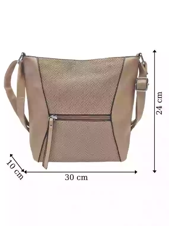 Stylová světle hnědá crossbody kabelka se slušivým vzorem, Rosy Bag, NH8139, přední strana crossbody kabelky s rozměry