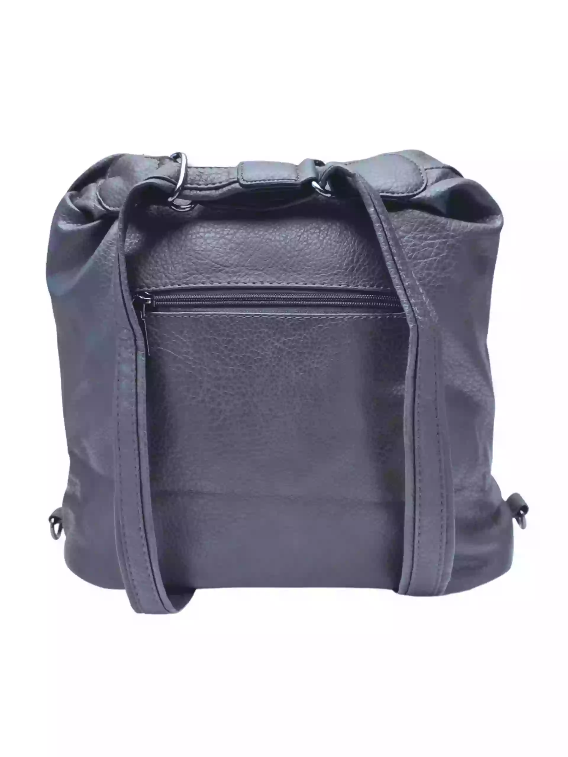 Velký středně šedý kabelko-batoh 2v1 s praktickými kapsami, Miss Moda, 980953, zadní strana kabelko-batohu 2v1 s popruhy