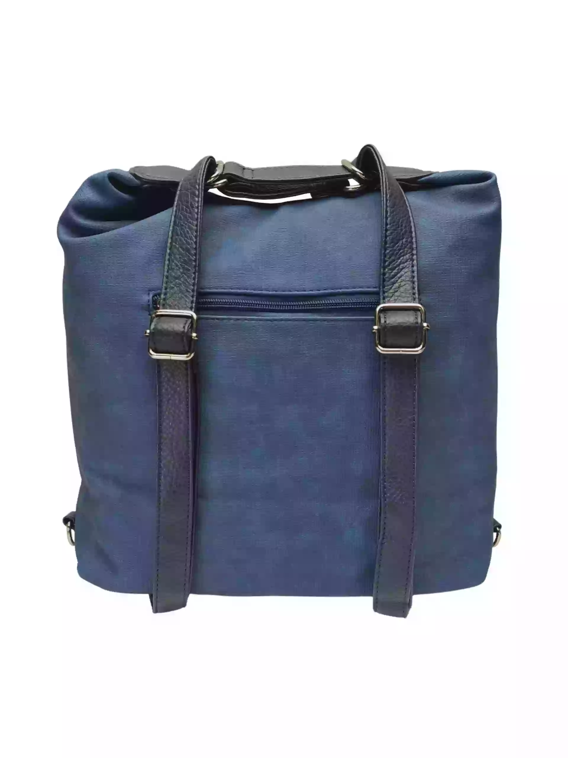 Velký středně modrý kabelko-batoh 2v1 s praktickou kapsou, Tapple, H190010N, zadní strana kabelko-batohu 2v1 s popruhy