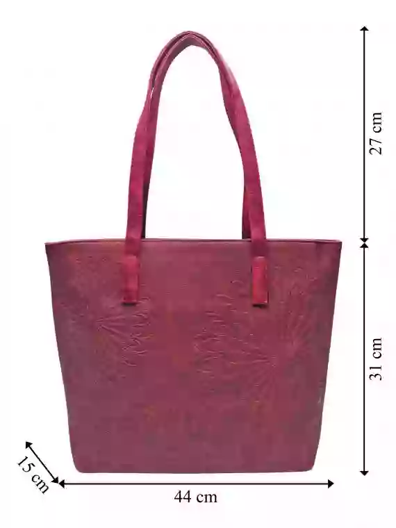 Vínová / bordó dámská kabelka přes rameno s texturou, Tapple, H17409, přední strana kabelky přes rameno s rozměry