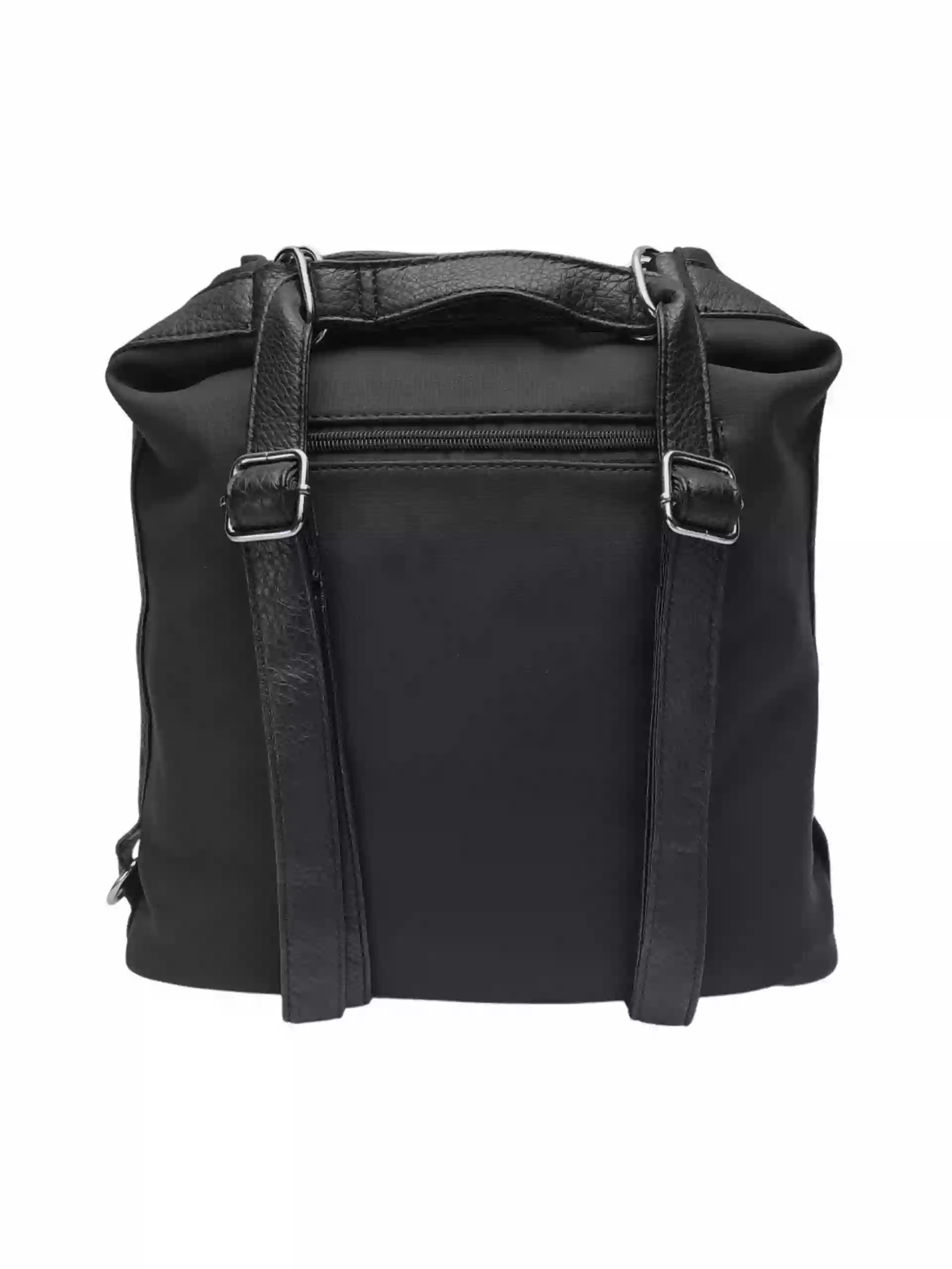 Velká černá kabelka a batoh 2v1 s texturou, Tapple, H20805N, zadní strana kabelky a batohu 2v1 s popruhy