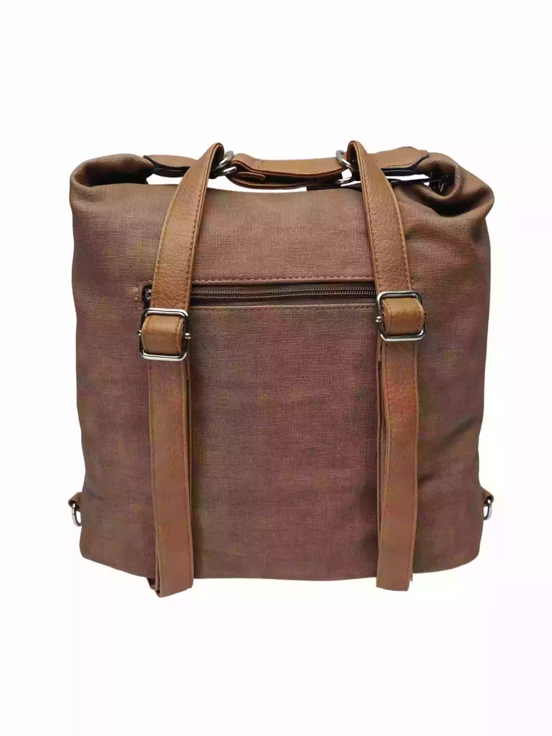 Velká středně hnědá kabelka a batoh 2v1 s kapsami, Tapple, H181175N, zadní strana kabelky a batohu 2v1 s popruhy