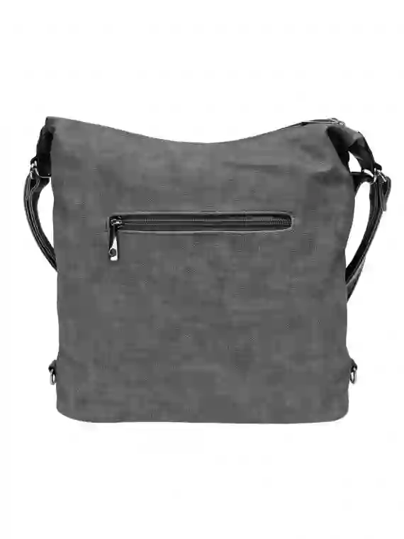 Velká středně šedá kabelka a batoh 2v1 s kapsami, Tapple, H181175N, zadní strana kabelky a batohu 2v1