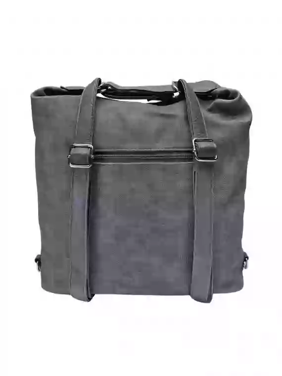 Velká středně šedá kabelka a batoh 2v1 s kapsami, Tapple, H181175N, zadní strana kabelky a batohu 2v1 s popruhy