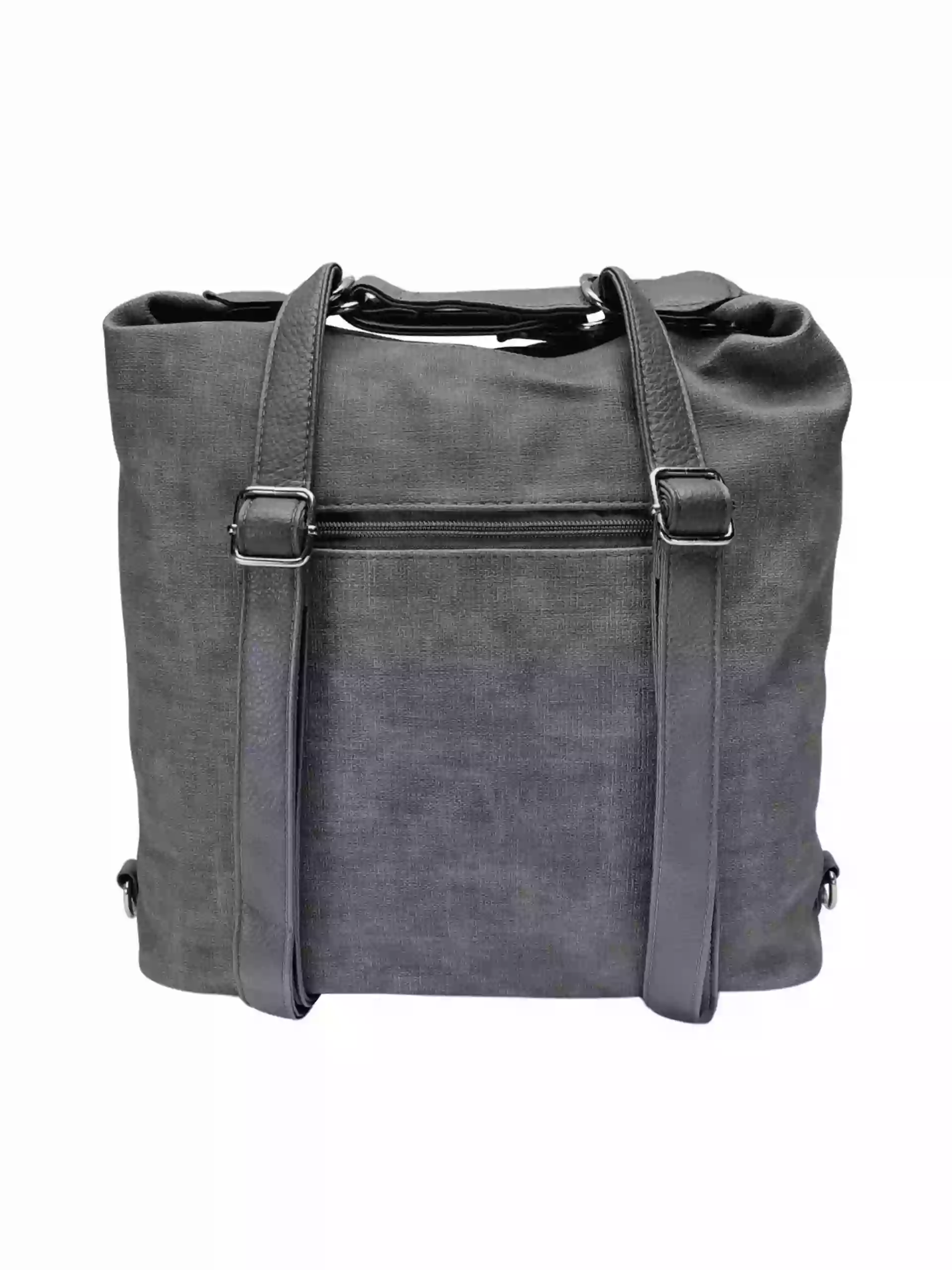 Velká středně šedá kabelka a batoh 2v1 s kapsami, Tapple, H181175N, zadní strana kabelky a batohu 2v1 s popruhy