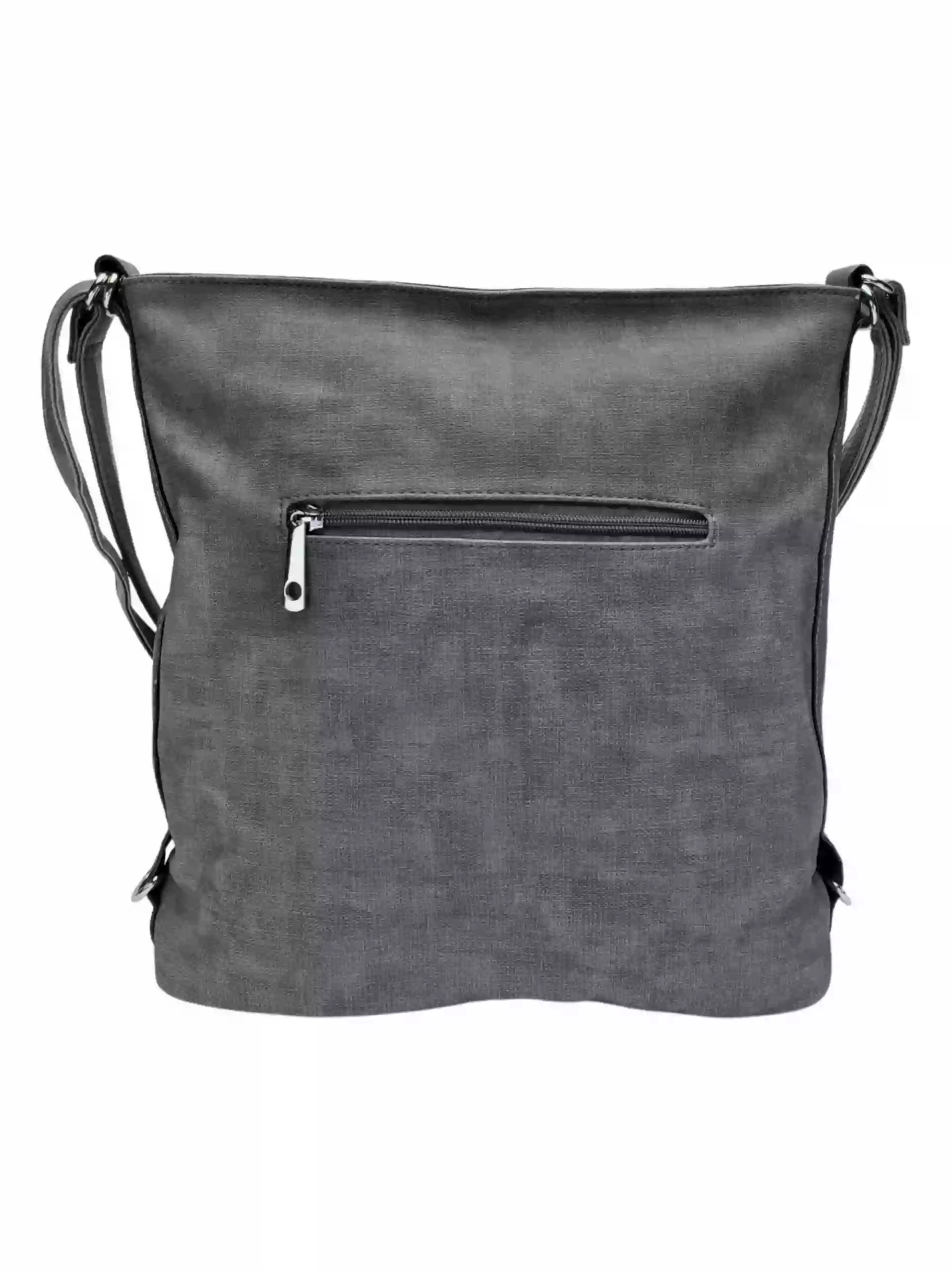 Velká středně šedá kabelka a batoh 2v1 s texturou, Tapple, H20805N, zadní strana kabelky a batohu 2v1