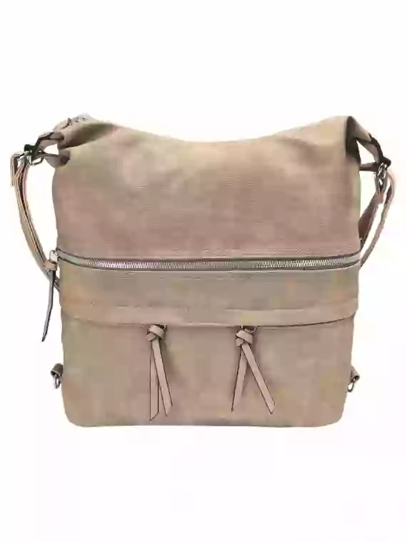 Velká světle hnědá kabelka a batoh 2v1 s kapsami, Tapple, H181175N, přední strana kabelky a batohu 2v1