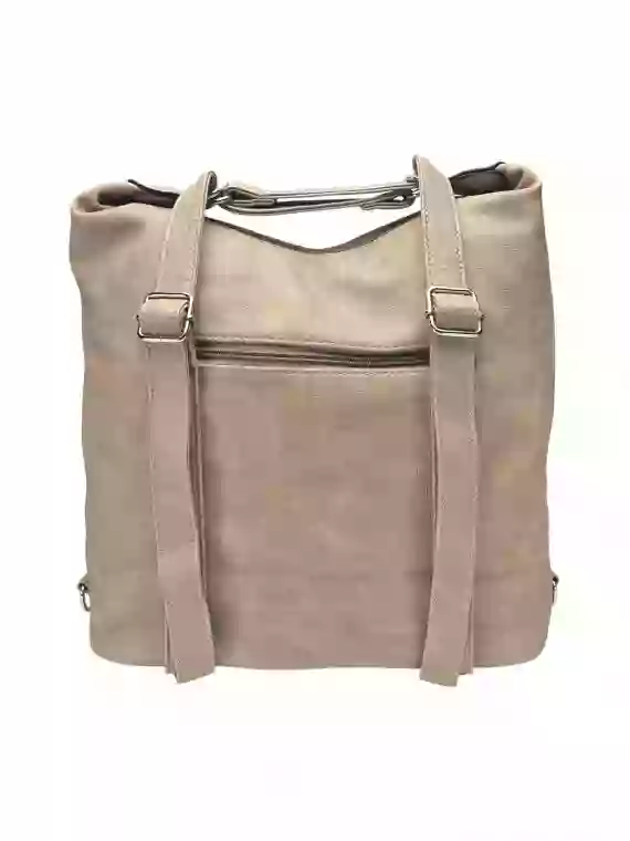Velká světle hnědá kabelka a batoh 2v1 s kapsami, Tapple, H181175N, zadní strana kabelky a batohu 2v1 s popruhy