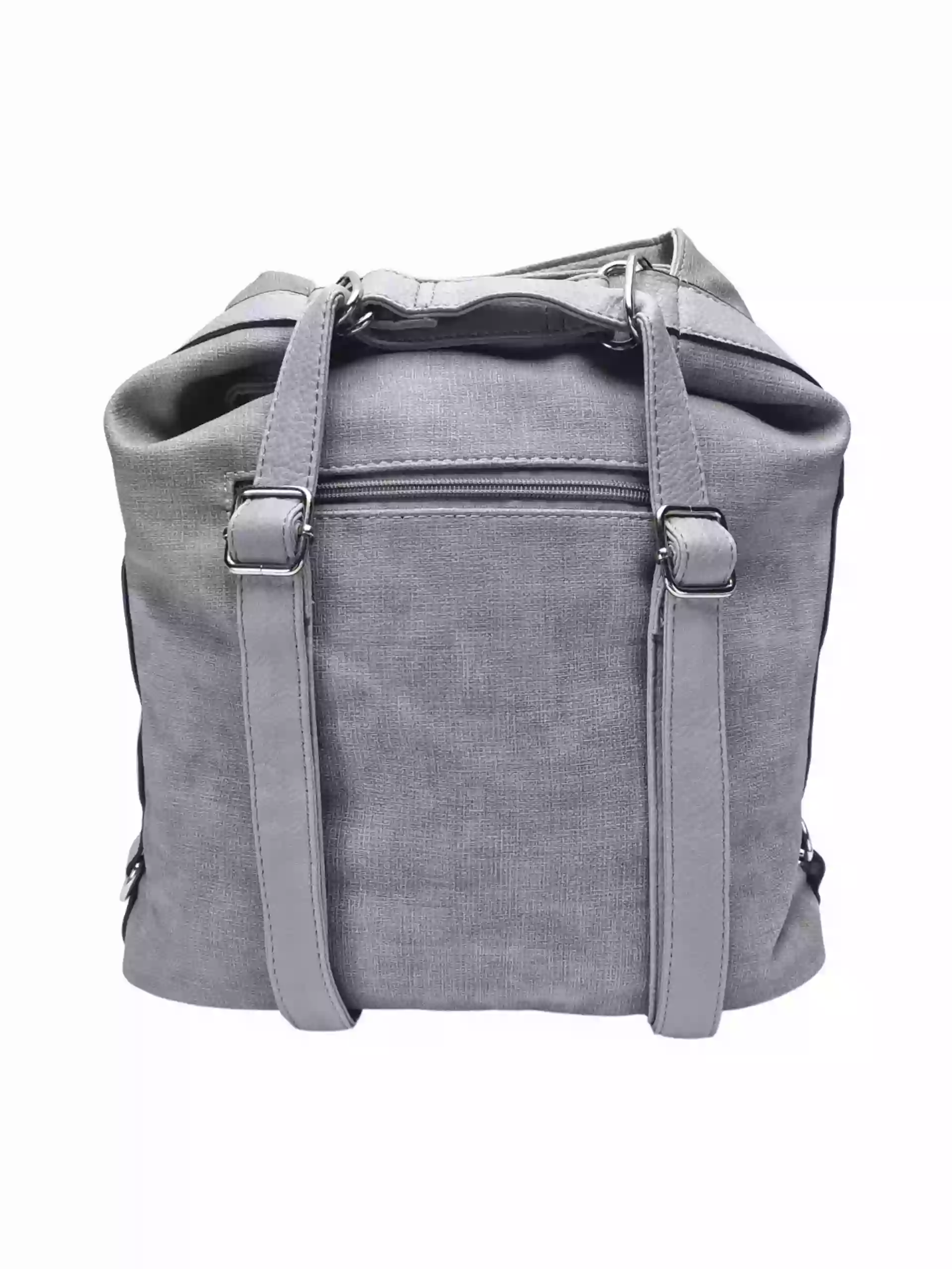 Velká světle šedá kabelka a batoh 2v1 s texturou, Tapple, H20805N, zadní strana kabelky a batohu 2v1 s popruhy